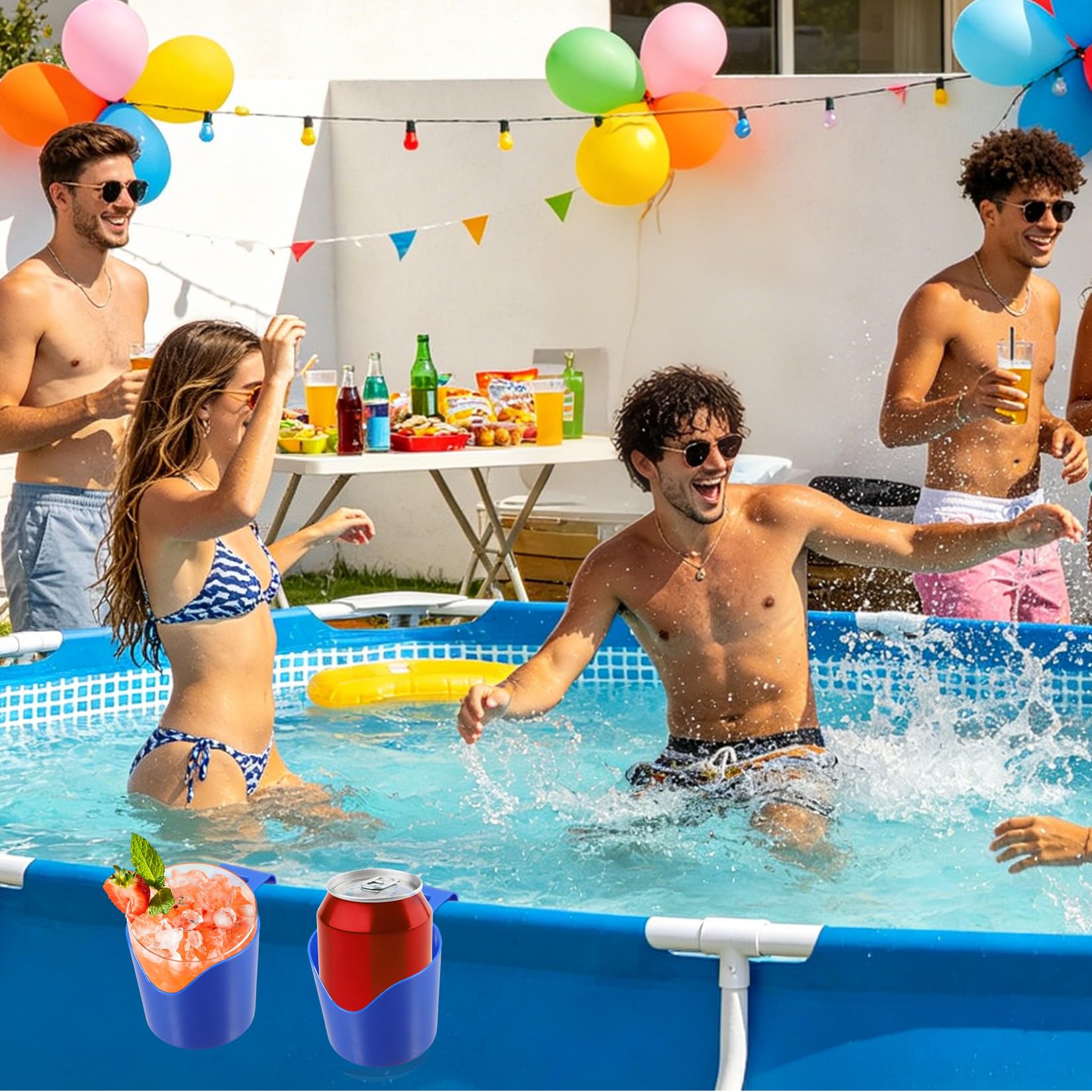 Juego de 6 portavasos para Piscina, de plástico, para Bebidas y Cerveza, Accesorios multifuncionales para Piscinas, Ideales para Bebidas y teléfonos móviles