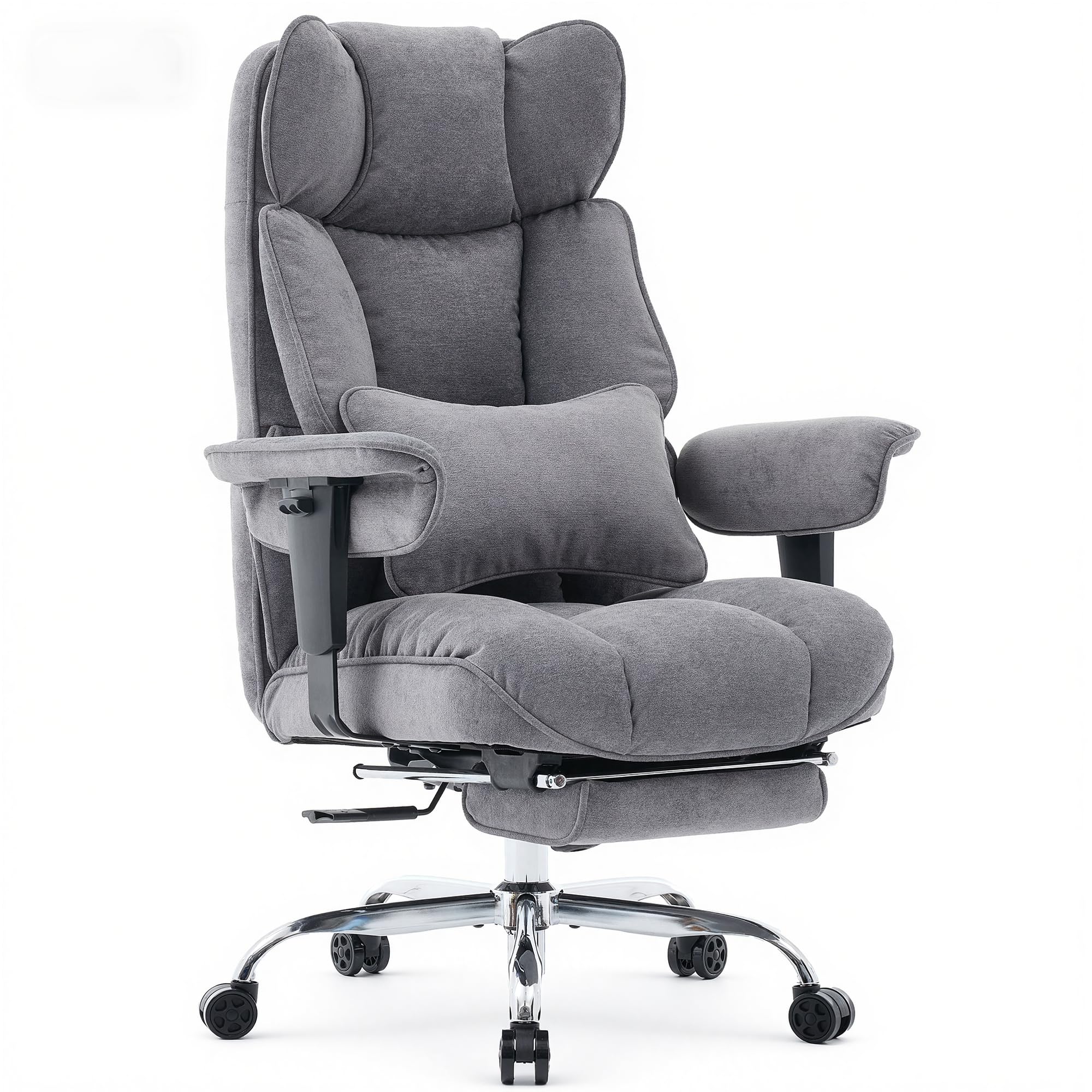 Efomao Chaise de Bureau en Tissu Grande Taille, Fauteuil Ergonomique 200KG, Siège Ordinateur Réglable à Dossier Haut, Chaise Pivotante avec Repose-Pieds et Coussin Lombaire