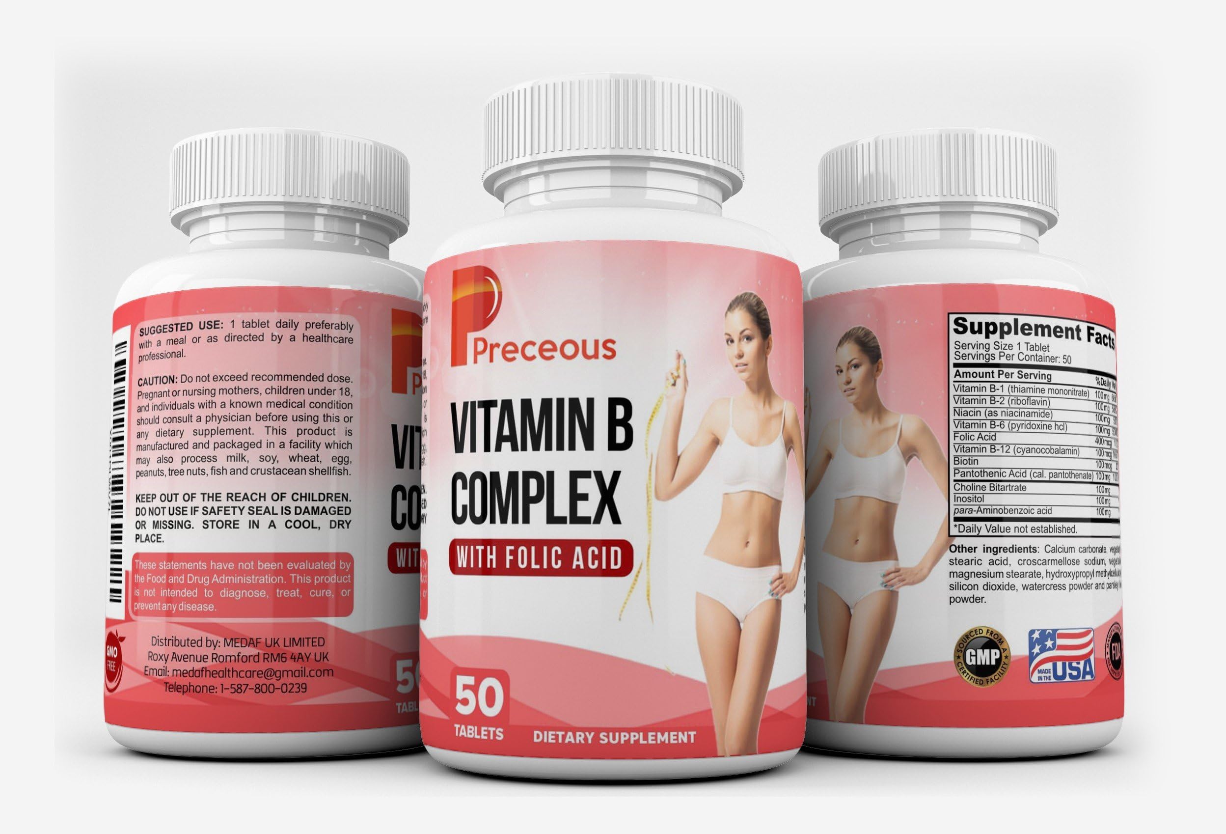 Vitamin B Complex Natural Dietary Supplement Tablets for Optimum Body System Functions