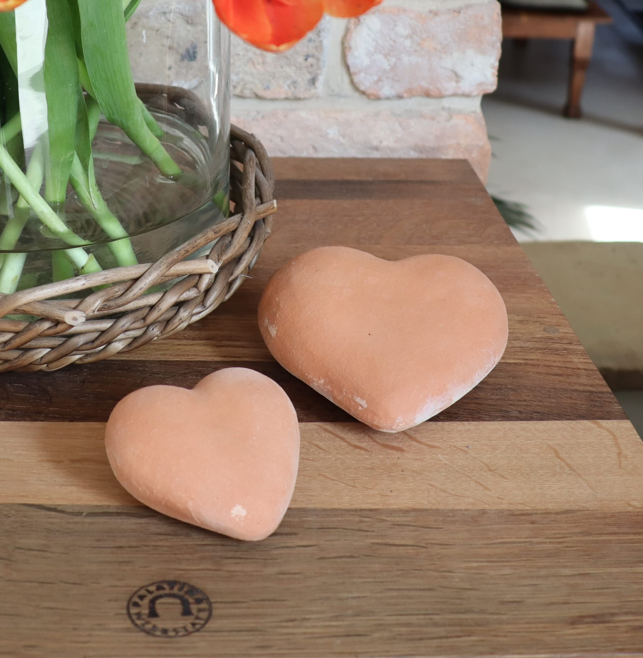 Palatina, cuore in terracotta fatto a mano, assolutamente resistente al gelo, diverse dimensioni, decorazione da giardino per esterni (13 cm)