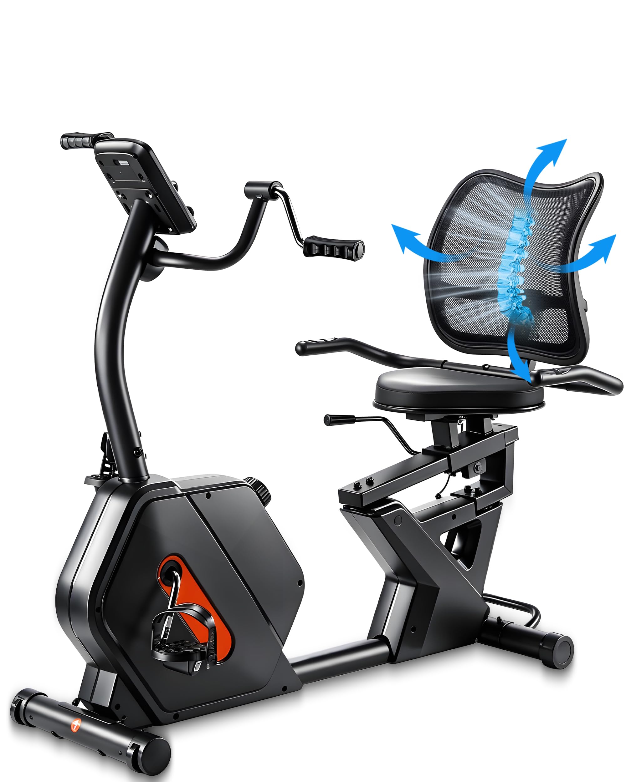 Kawnina Recumbent Exercise Bike for Home with Arm Exerciser, Extra Wide Seat, Ergonomic Back Support, Adjustable Seat Rail, 16 Level Magnetic Resistance, 420 LB Capacity