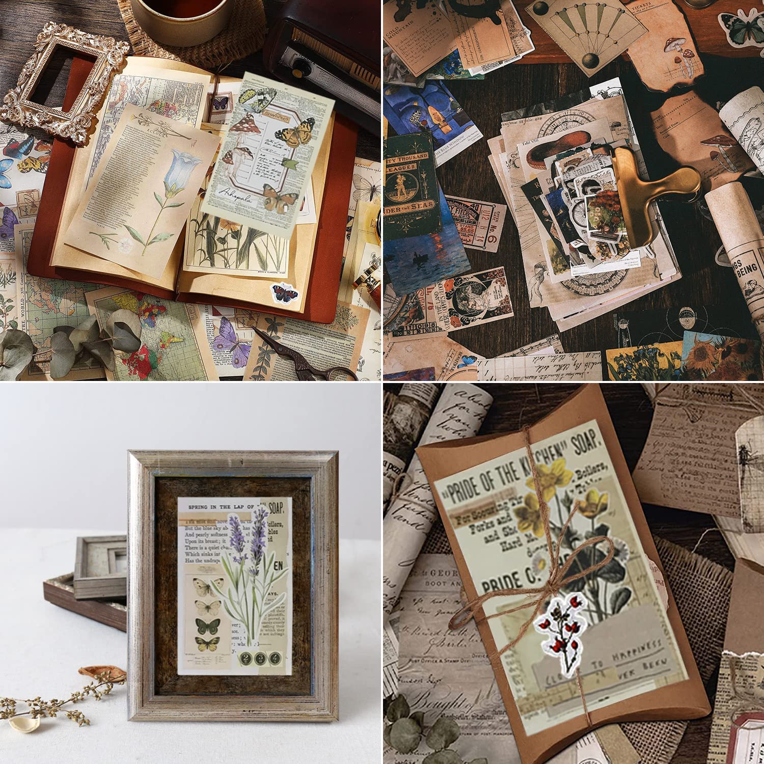 Papier Scrapbooking Vintage, 200 Pièces Autocollant Scrapbooking DIY Autocollants Scrapbooking