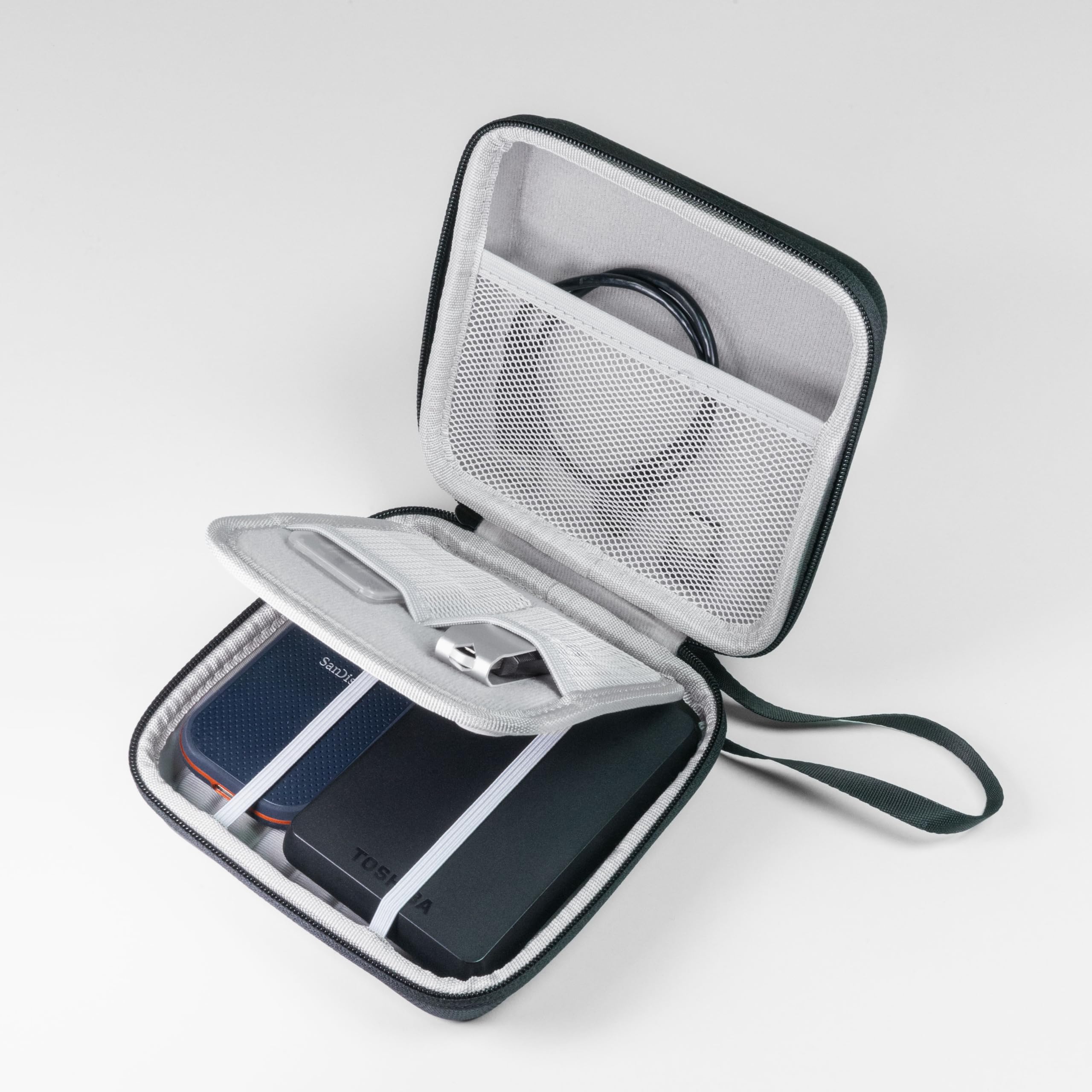 Pixaco External Hard Drive Case (5" Interior) Shockproof, Water-Resistant and Lightweight Tech Organizer Travel Case for Hard Drive and Computer Accessories with Mesh Pocket & Lanyard