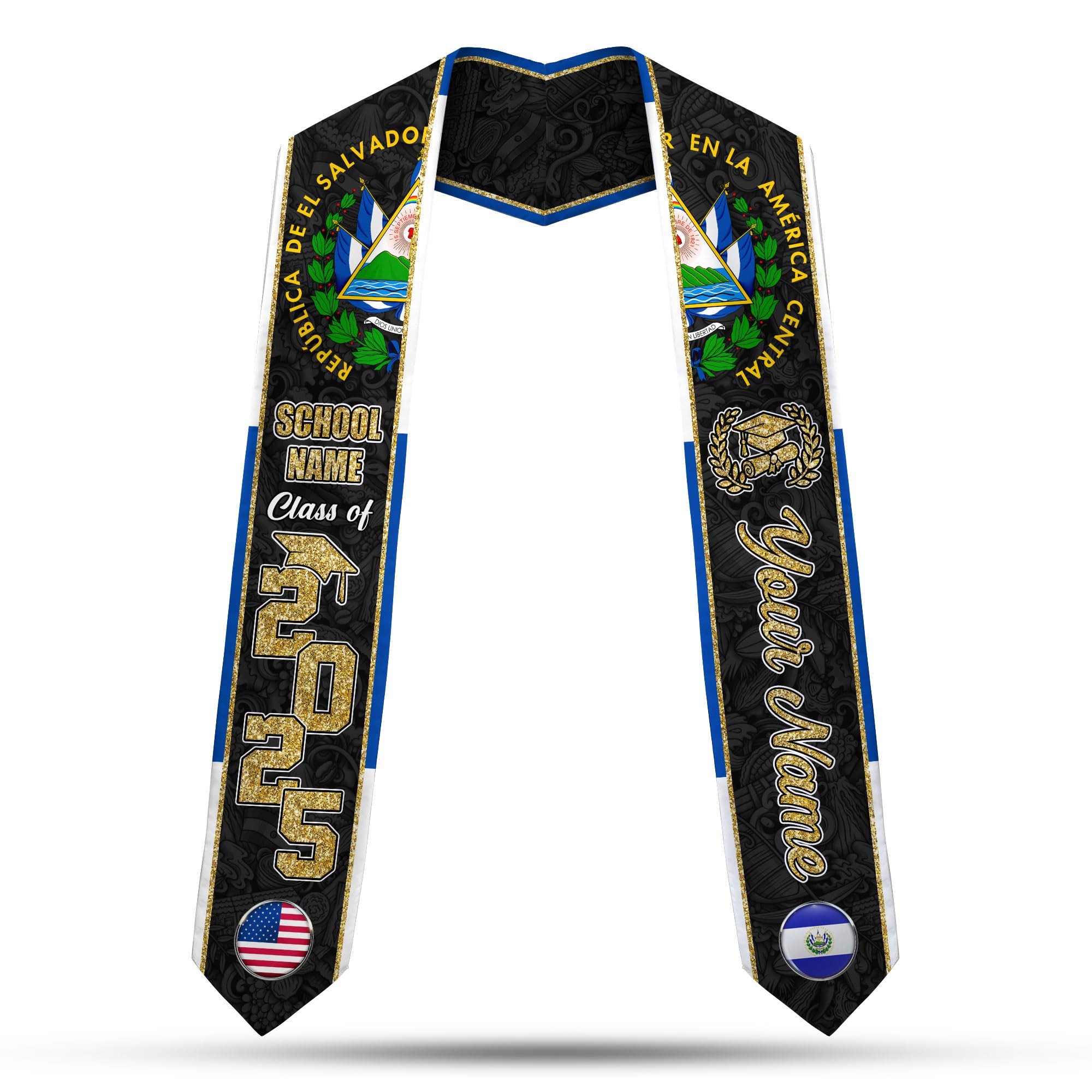 MonkeyVan Salvadorans Graduation Sash 2025, Custom Salvadoran American Flag Graduation Sash, El Salvador Graduation Stole Sash Salvadorans13