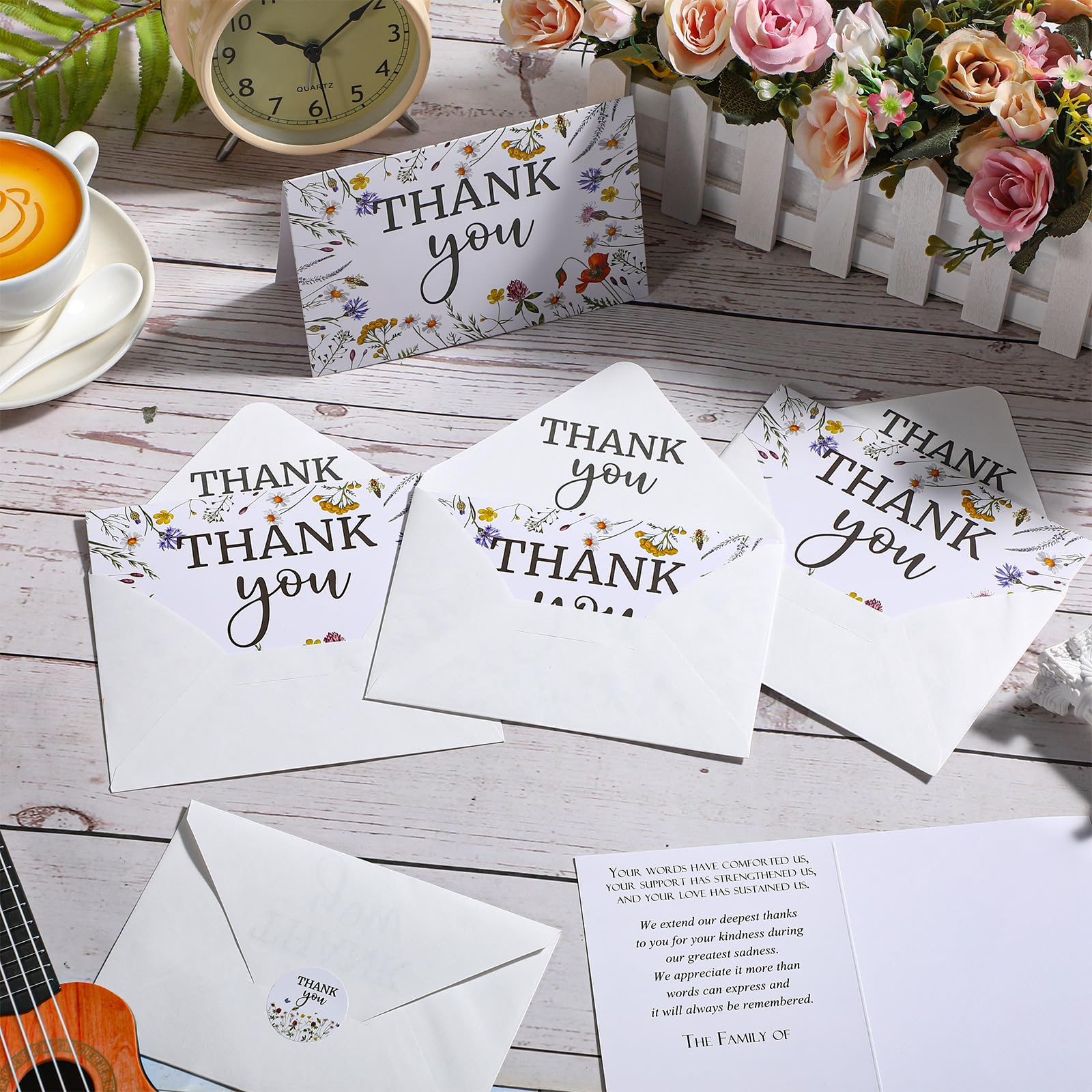 Marspark Paquete de 25 tarjetas de agradecimiento de condolencias, tarjetas de agradecimiento funerarias con sobres y tarjeta conmemorativa con mensaje con calcomanía, tarjeta de duelo para