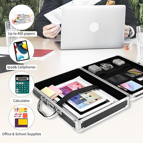 Miniatura 5 de Portapapeles con cerradura de combinación portapapeles con maletín de almacenamiento, caja resistente de metal de aluminio con asa, portapapeles de