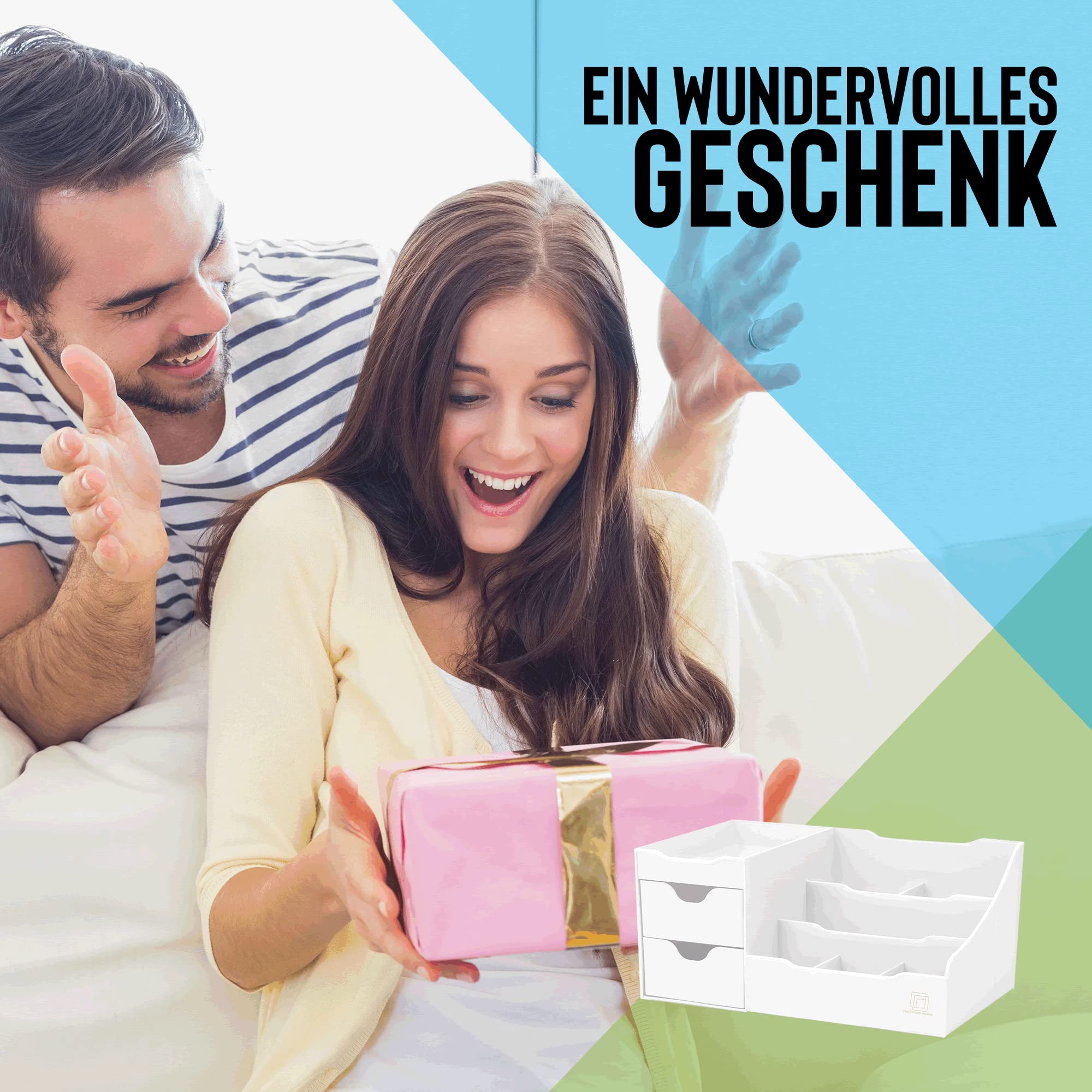 UNCLUTTERED DESIGNS Großer Weißer Schminktisch-Organizer - Kosmetik Aufbewahrung, Schönheit, Haare, Nägel, Parfüm & Hautpflege - Perfekt Bad & Schlafzimmer Schreibtisch Organizer Schubladen