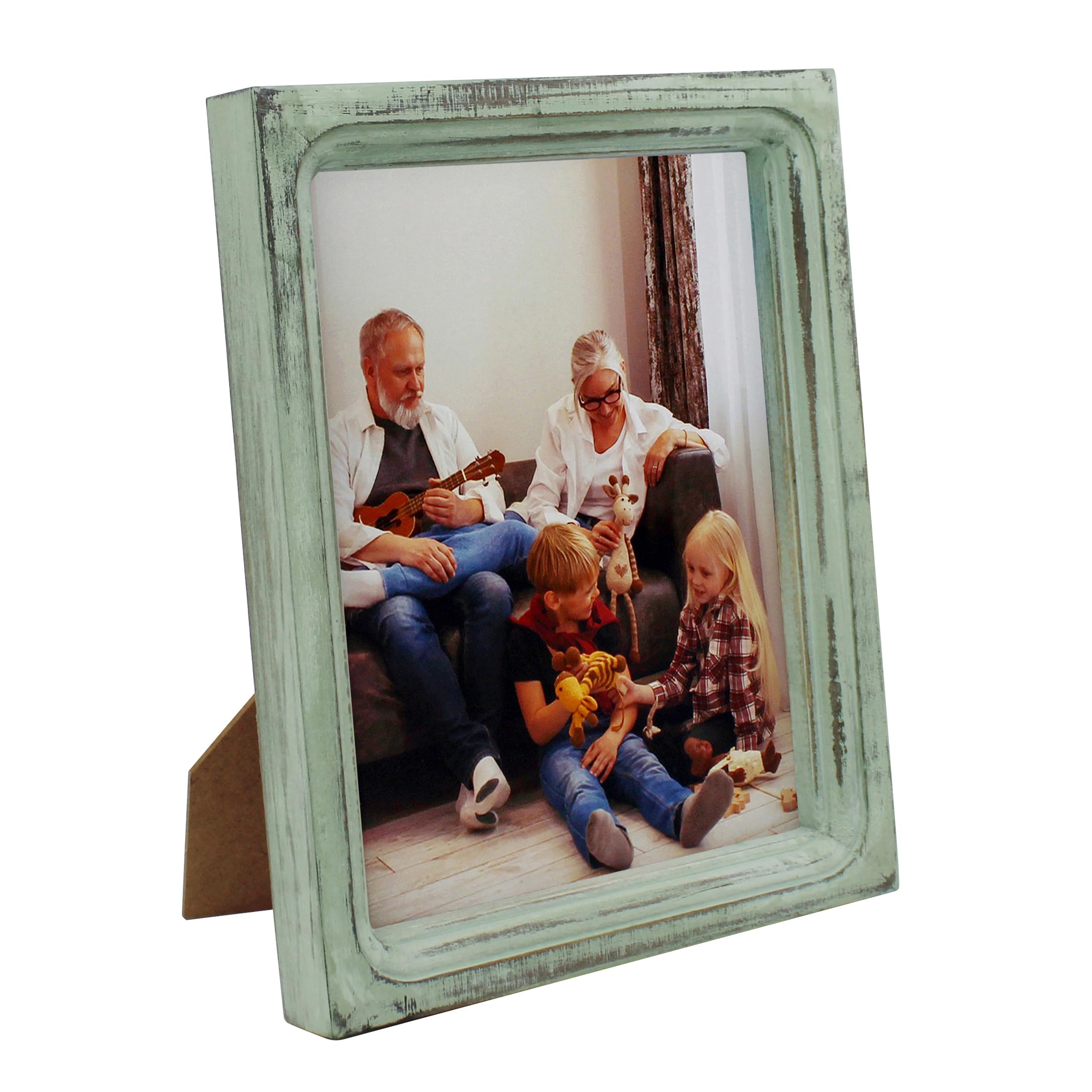CVHOMEDECO. 6x8 Picture Frame Made of Solid Wood High Definition Glass Rustic Vintage Designs Small Photo Frame for Tabletop Display and Wall Mounting Distress Teal