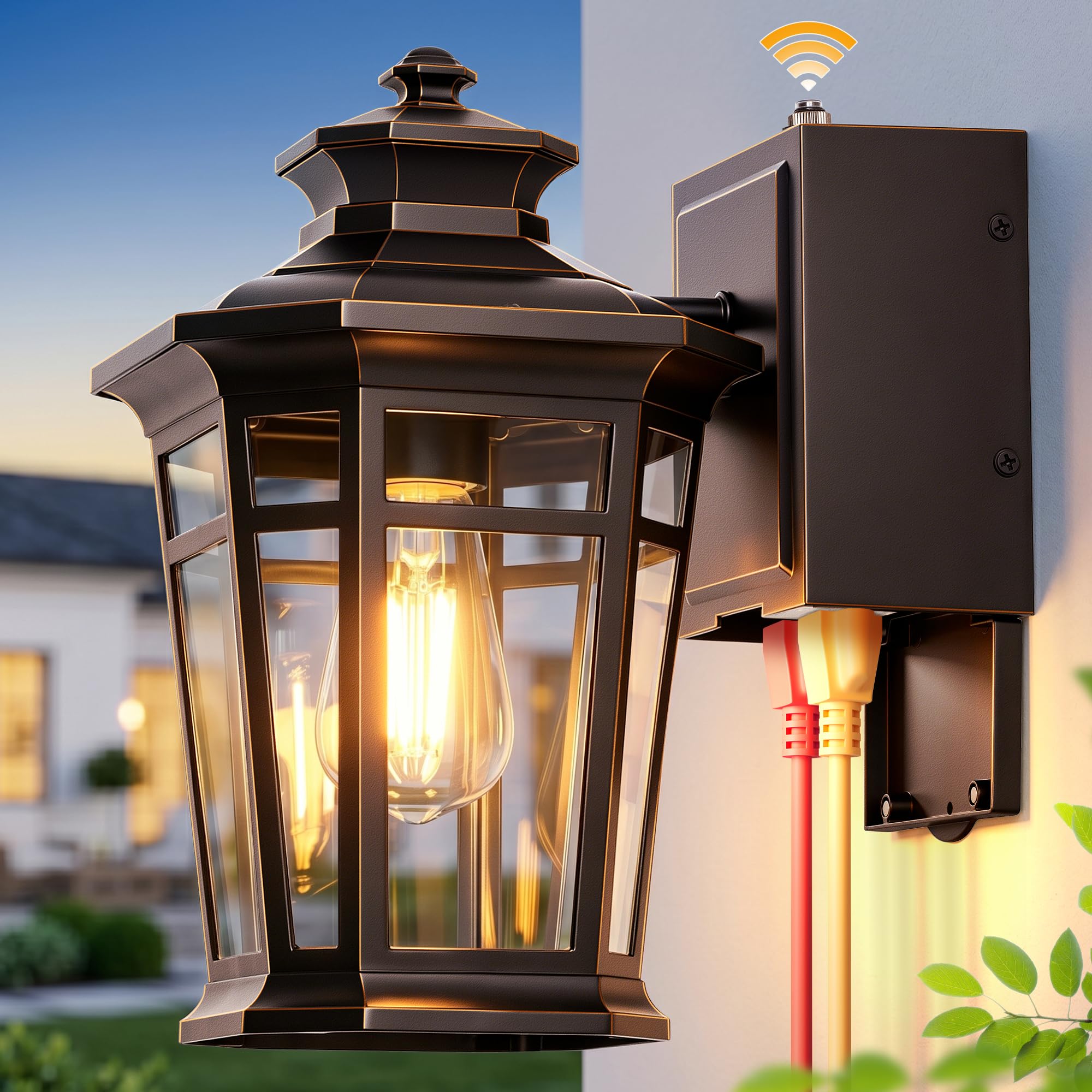 Gleamz Large Exterior Lighting Fixtures with GFCI Outlet, Oil Rubbed Bronze