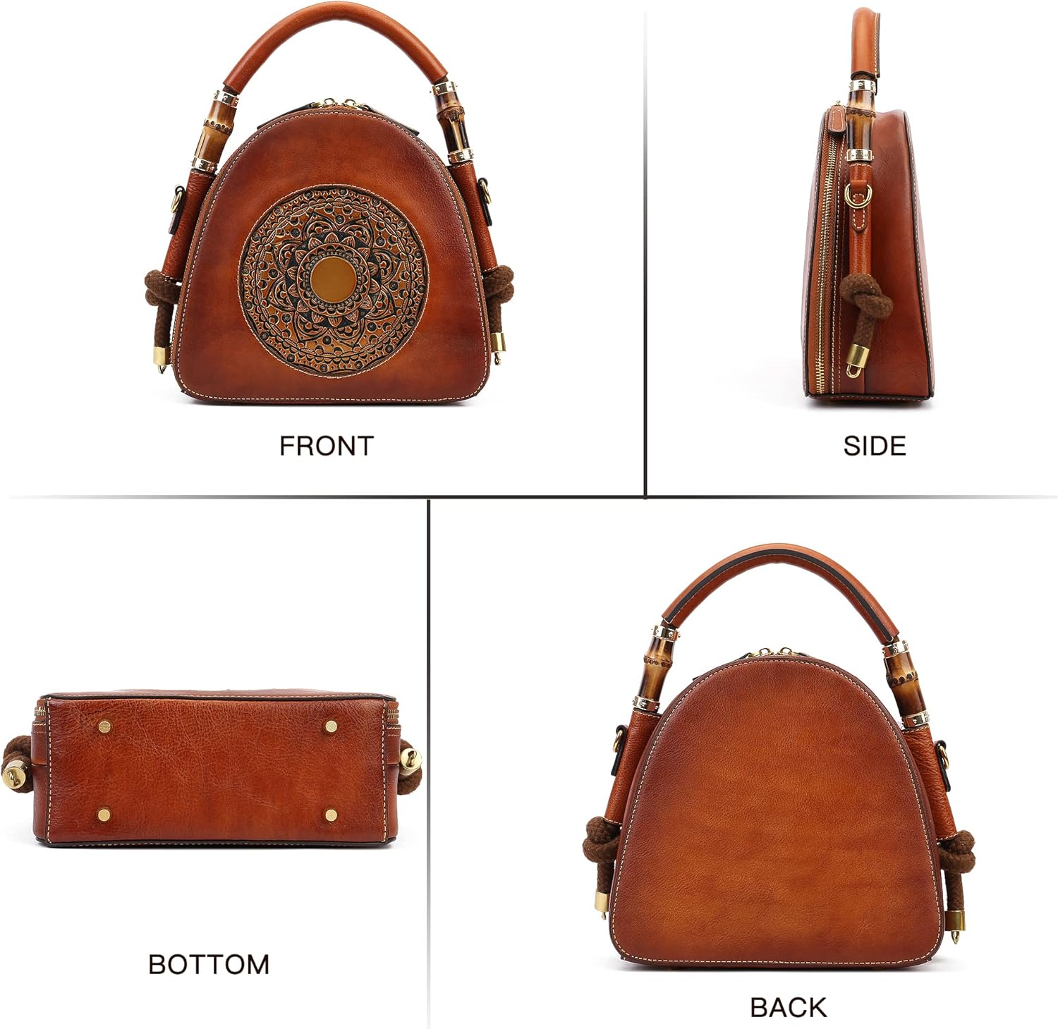 Genuine Leather Pocketbooks for Women, Retro Organizer Top Handle Satchel Totem Leather Handbag Ladies - Image 6