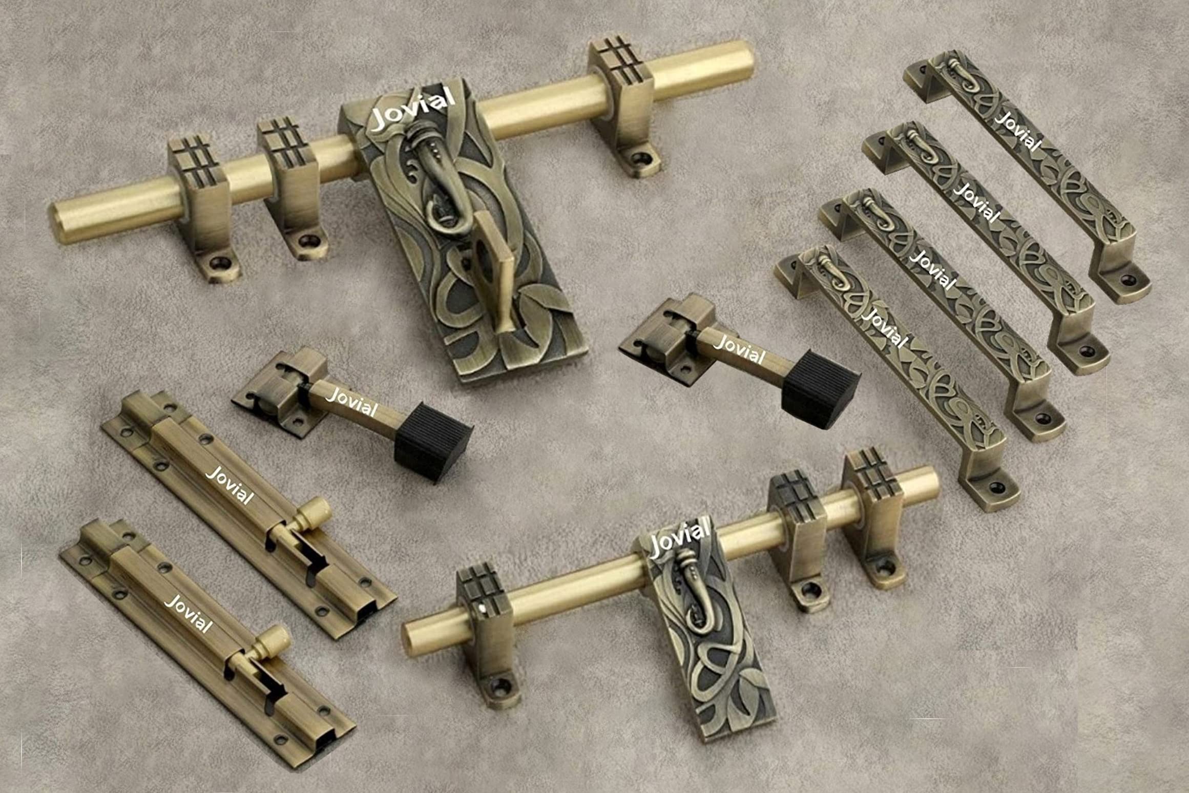 Jovial 1021 - Double Door - Door Fittings Kit, Ganeshji Door Accessories Kit, Ganeshji Door Kit Set (12"-1 Aldrop, 10"-1 Latch, 4 Handles, 2 Tower Bolt and 2 Door Stopper, Finish : Antique Brass) (B0967Q9M7P) Amazon Price History, Amazon Price Tracker