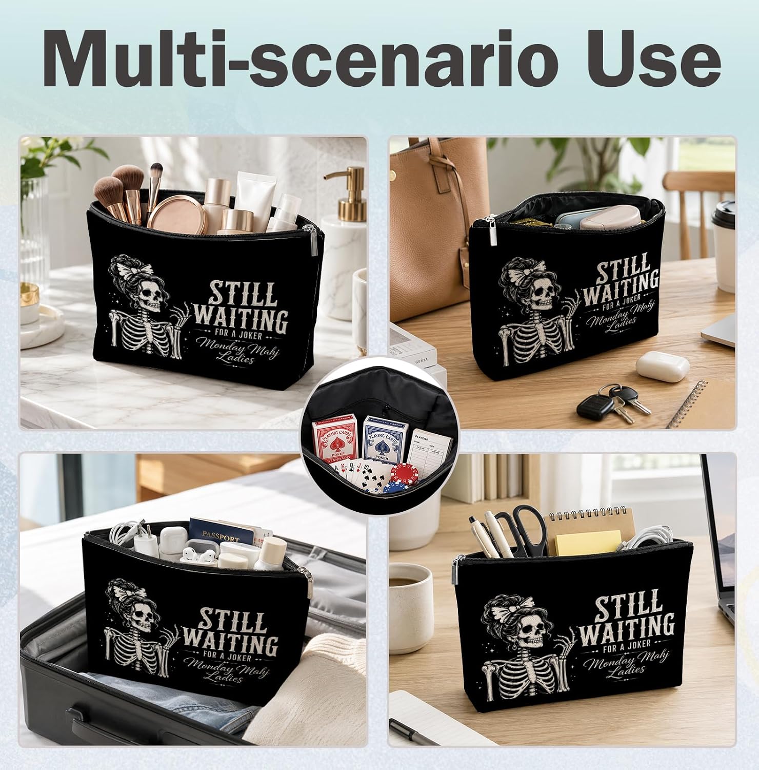 Halloween Mahjong Tile Bag - Still Waiting for a Joker used for makeup and travel