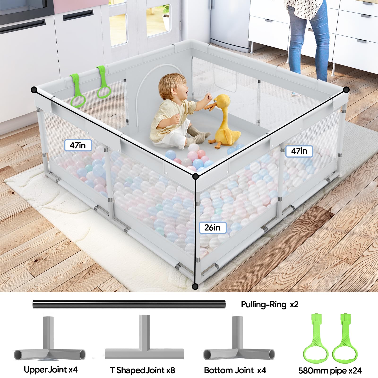 Fodoss 120x120cm Parc Bebe, Le Petit Parc Enfant pour l'appartement, Intérieur et Extérieur Parc Bébé, Stable Avec 4 Ventouses Inférieures