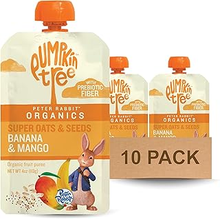 Pumpkin Tree Peter Rabbit Organics Super Oats & Seeds, Puree Squeeze Pouch, Banana & Mango, 4 Ounce (Pack of 10)