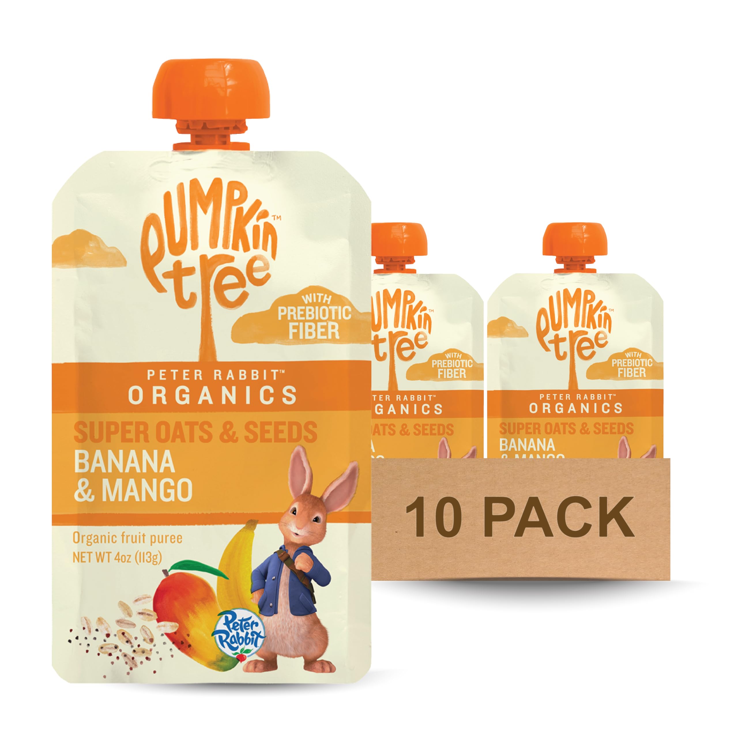 Pumpkin Tree Peter Rabbit Organics Super Oats & Seeds, Puree Squeeze Pouch, Banana & Mango, 4 Ounce (Pack of 10)