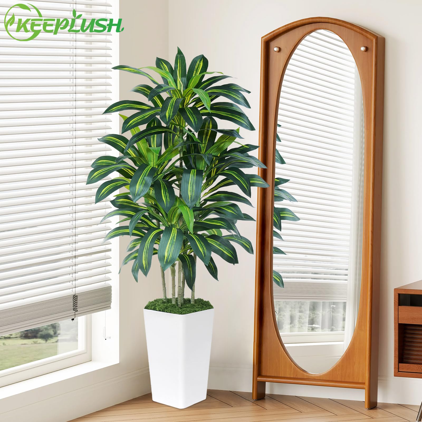 Pianta Finta Dracaena Artificiale 150cm alta con Vaso Bianco, Piante Finte da Interno Grandi Ha 108 foglie, Albero Artificiale Interni Per Soggiorno Ufficio Giardino Dec