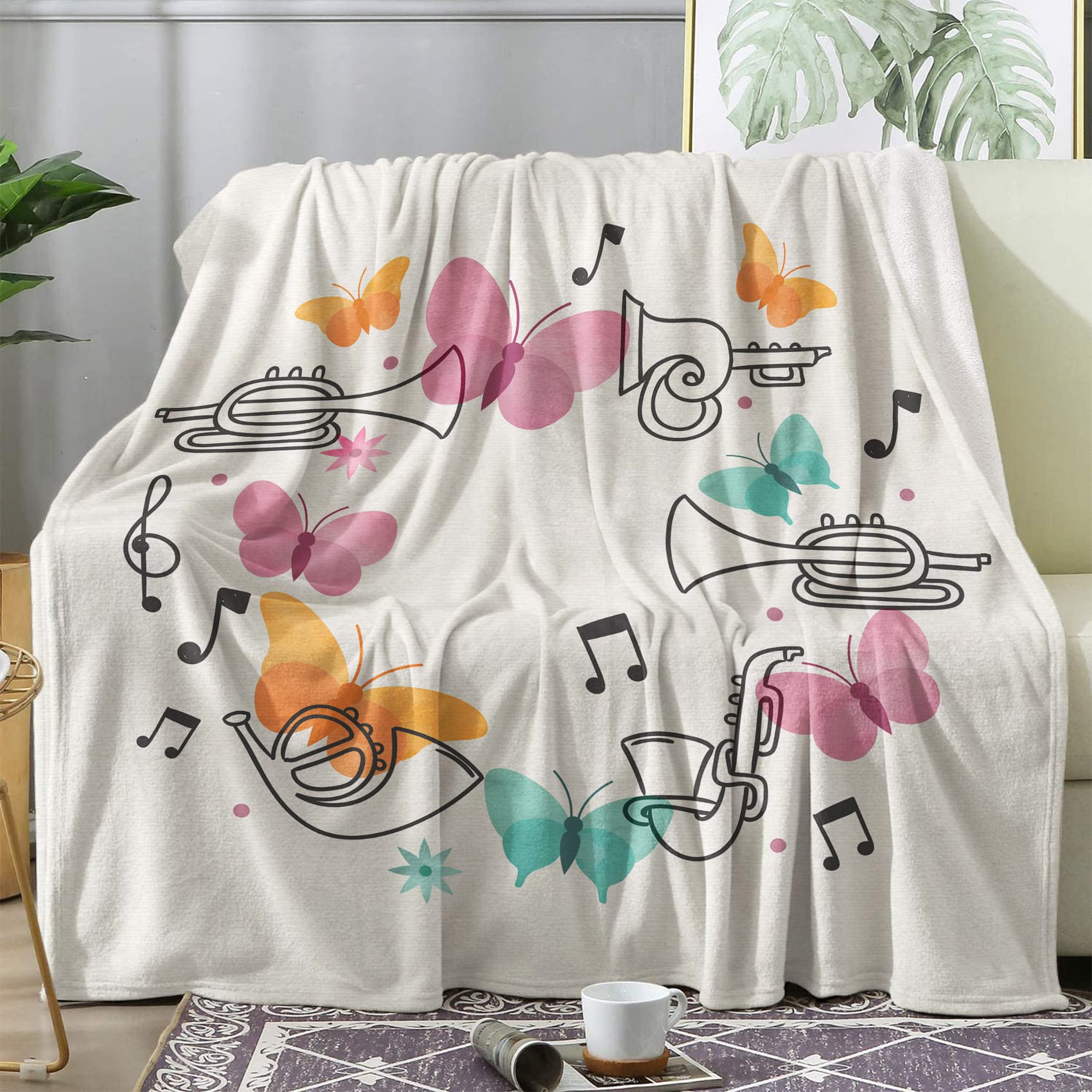 Couverture polaire 200x200 BUKITA plaid canapé multicolore musique en flanelle 2 personnes