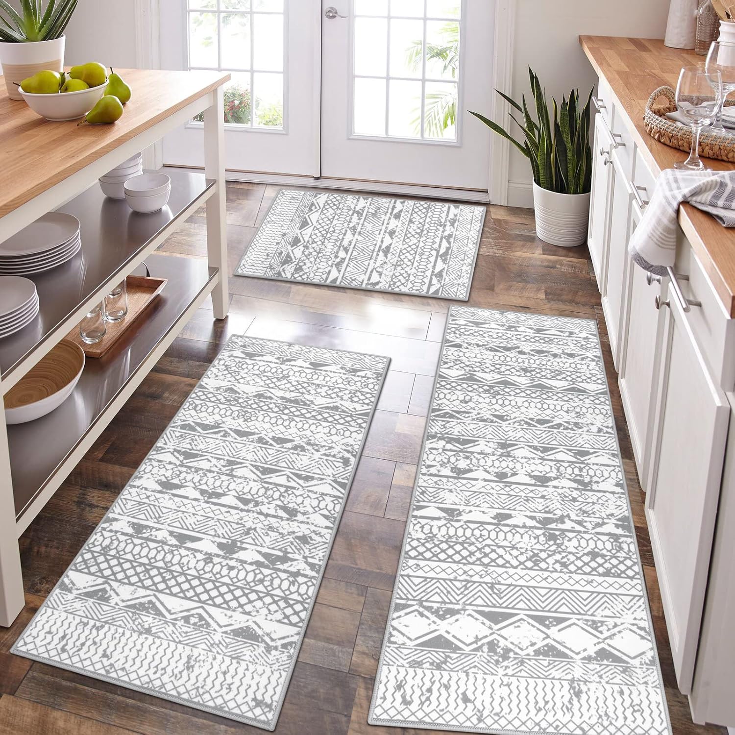 Amazon.com: HEBE Vintage Kitchen Rug Sets 3 Piece with Runner Boho ...