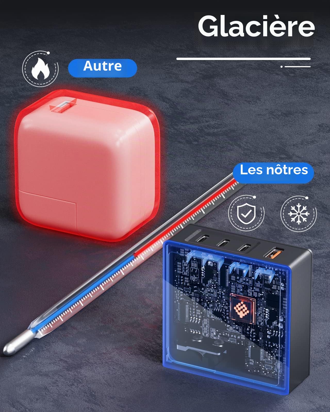 SlimQ Chargeur USB-C 100W, PD 3.0, Mural Pliable, Adaptateur de Voyage