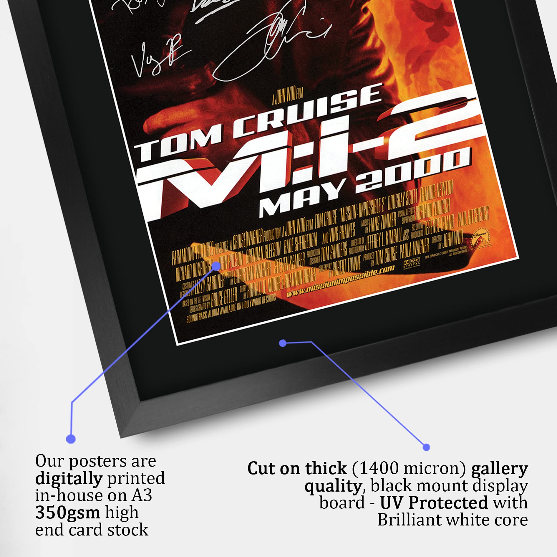HWC Trading FR A3 Mission Impossible 2 Filmplakat Tom Cruise Gifts Printed Poster Signed Autograph Picture for Movie Memorabilia Fans - A3 Framed