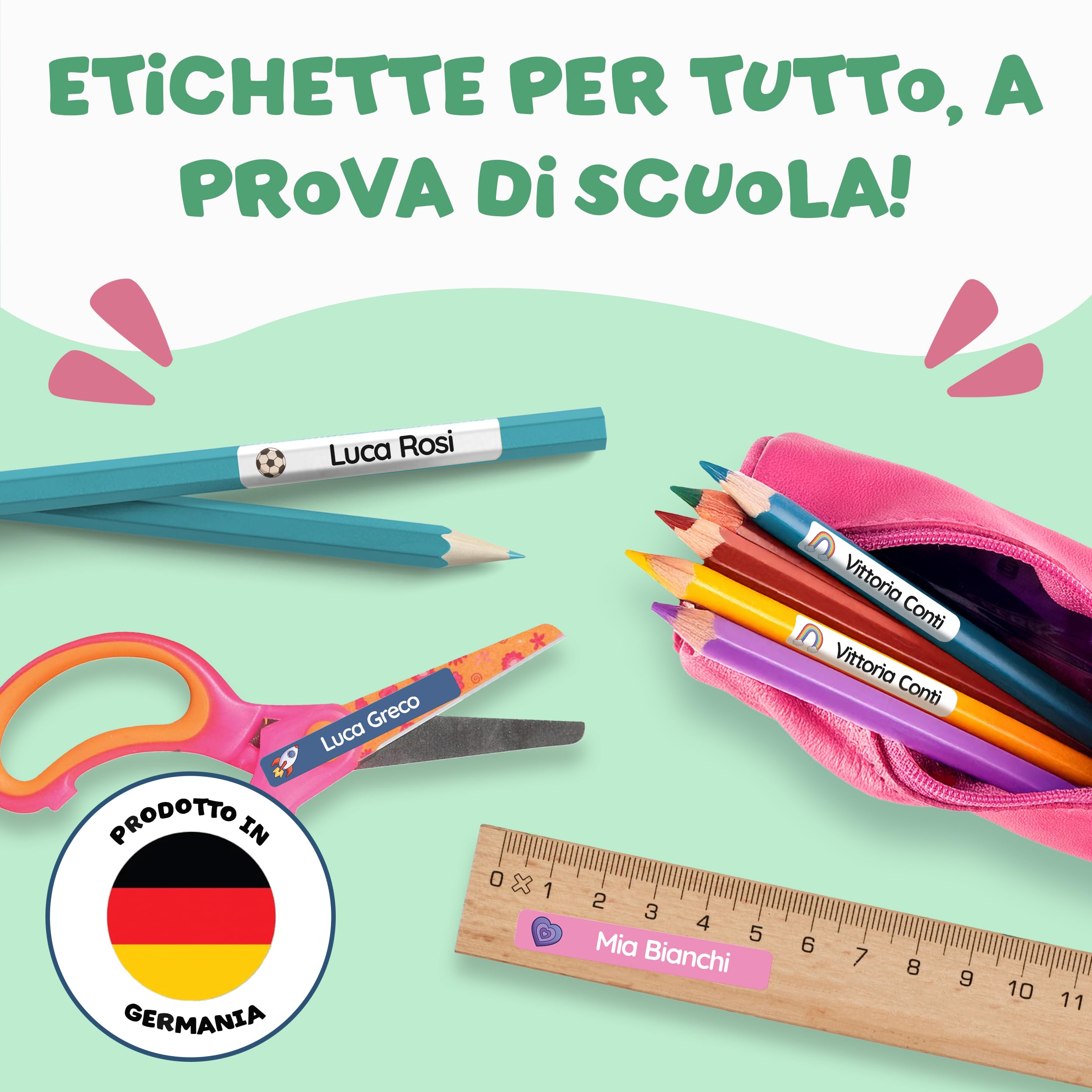 Etichette Adesive Scuola Personalizzate con Nome per Penne, Matite e Vestiti Bambini