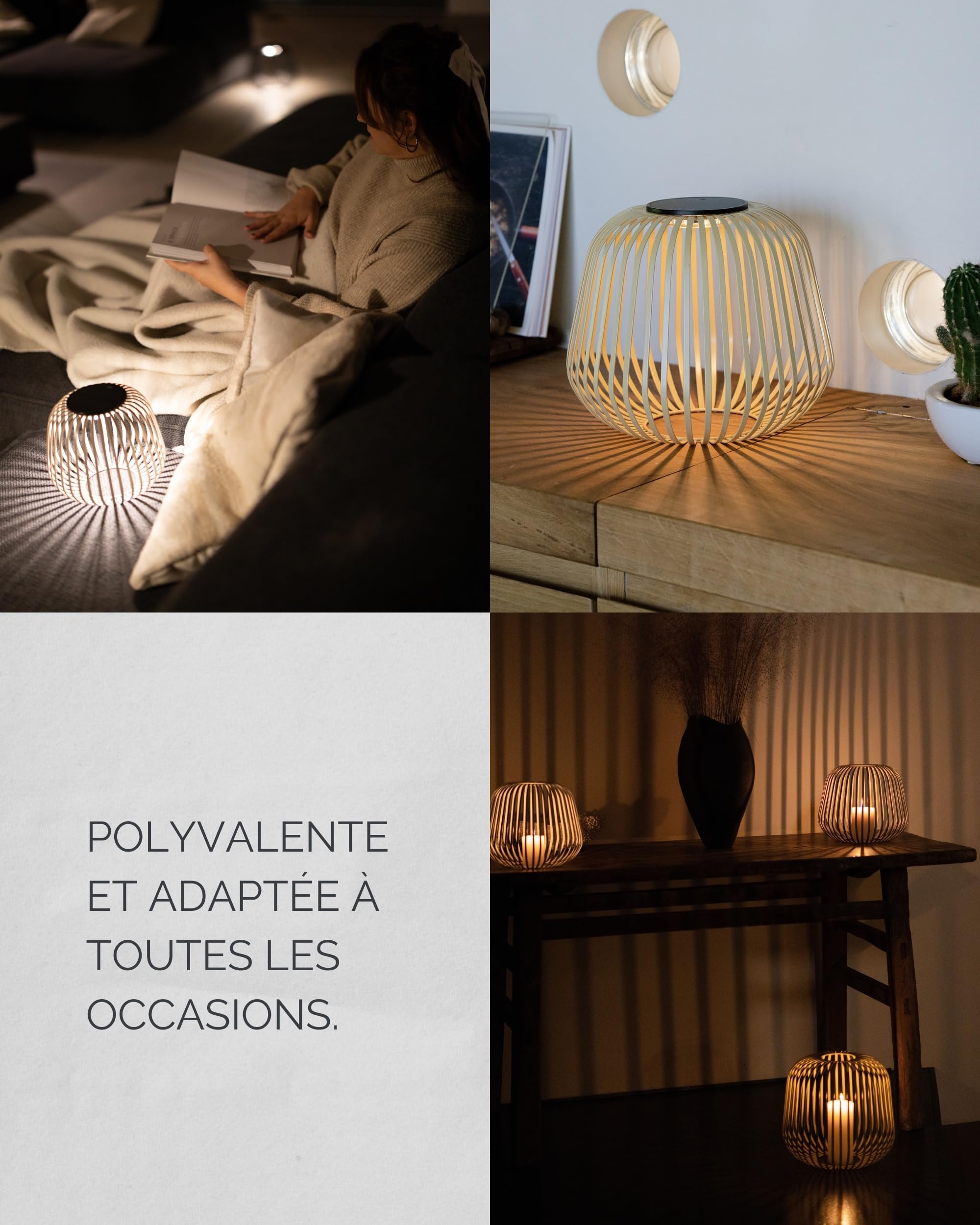 LUUK Studio Lanterne Solaire Grande, Rechargeable Lampe de Terrasse, sans fil étanchéité IP65 pour usage intérieur et extérieur, Decoration jardin, Eclairage Balcon, Lumière dimmable, Beige sable
