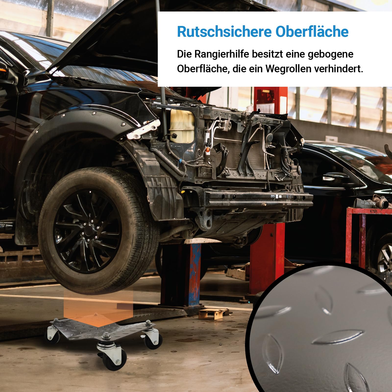 BITUXX 2 Stück Stahl Rangierhilfe für PKW Auto Rangierroller Rangierheber Wagenheber Roller Bis 680Kg Belastbar pro Rangierroller Schwarz