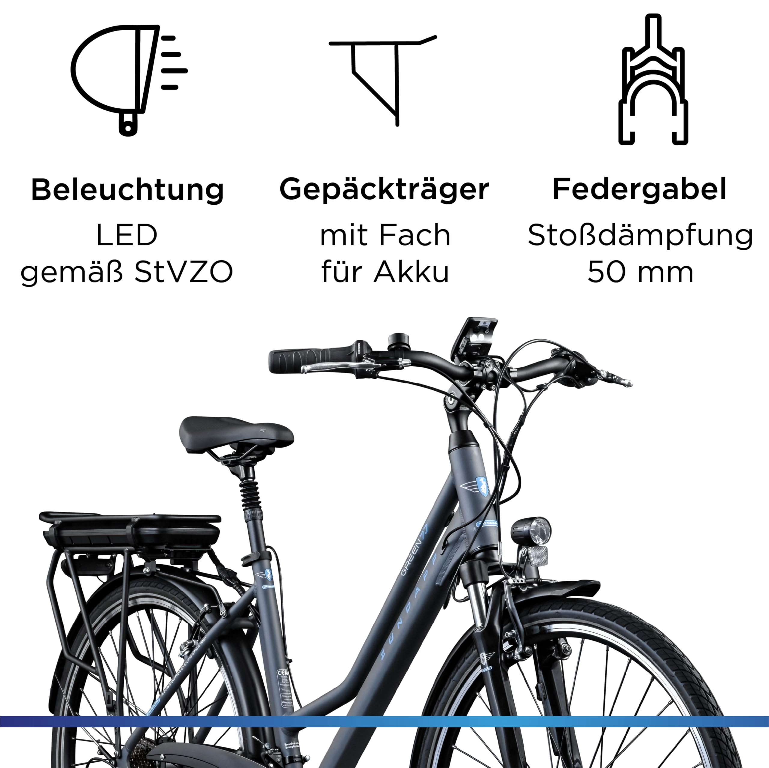 ZÜNDAPP E-Bike Trekking 700c Green 7.7 Pedelec Trekkingrad Damen 28 Zoll Touren (grau/blau, 48 cm) Sport & Freizeit