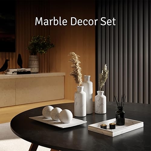 Miniatura 9 de Juego de bandeja blanca para decoración del hogar y orbe con su juego de 3 jarrones a juego, decoración de mesa auxiliar para sala de estar, centro