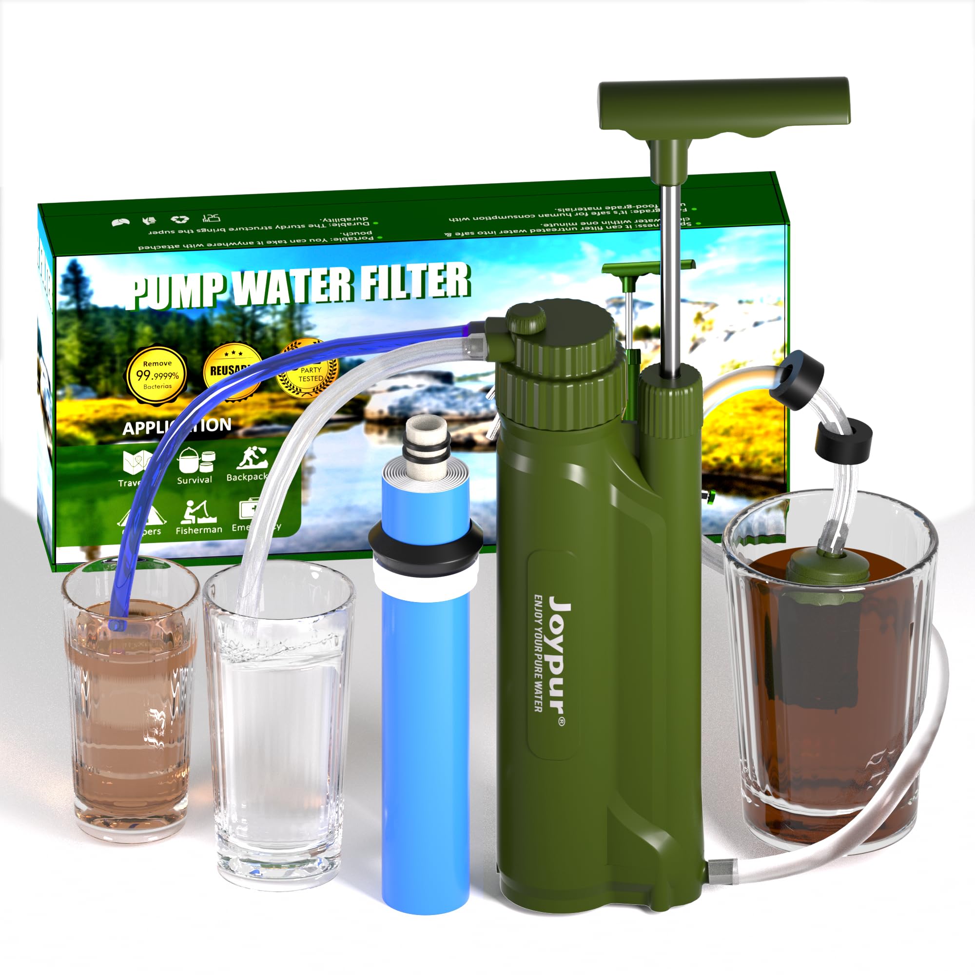 Portable 3-Stage Water Purifier Survival Pump with 0.0001 Micron Reverse Osmosis Ro Membrane Water Purification System,Suitable for Hiking,Camping,Emergency Survival Water and Outdoor Activities