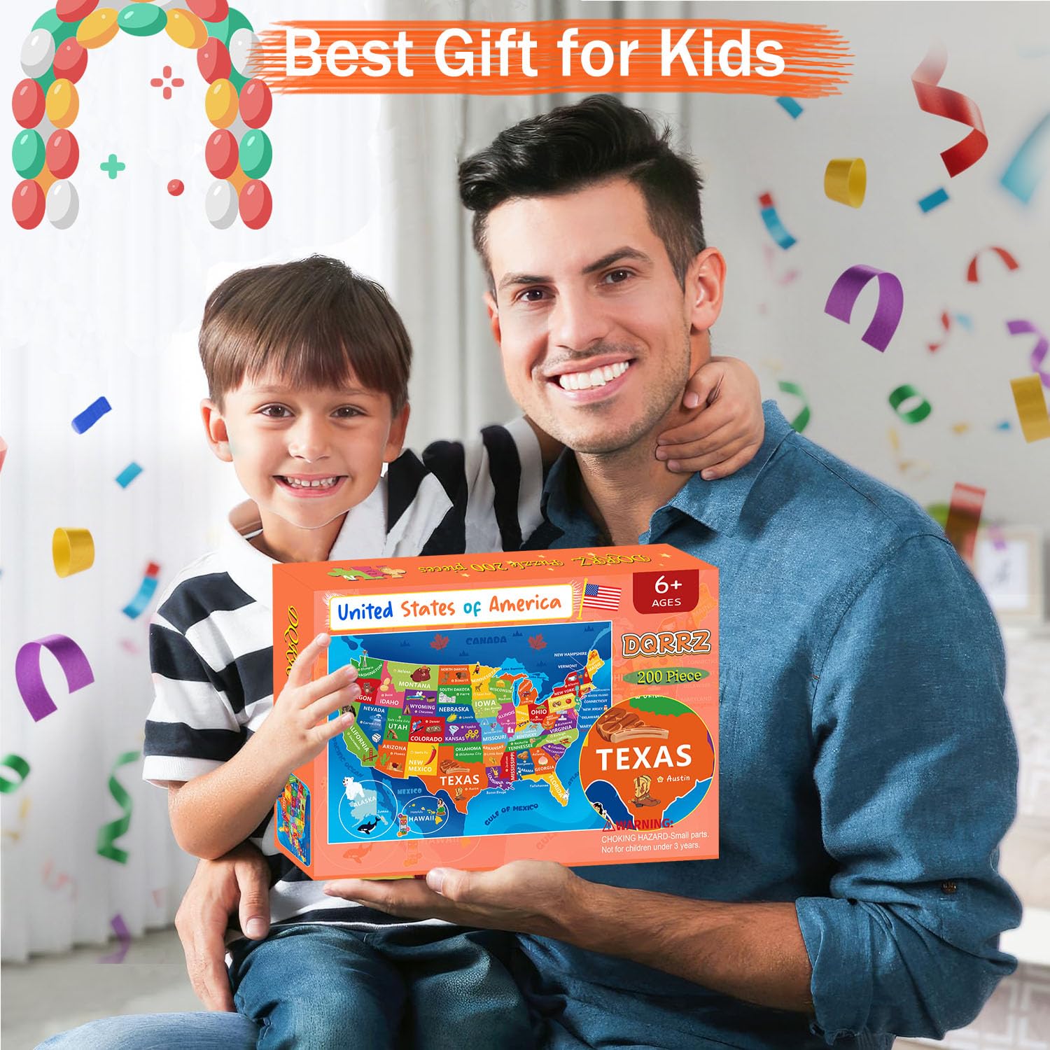 Puzzles für Kinder im Alter von 6-8 Jahren 8-10 - 200 Teile Vereinigte Staaten und USA Puzzle | Lernspielzeug in den USA, buntes Kinderpuzzle für 6, 7, 8, 9, 10, 11, 12 Jahre, Jungen und Mädchen. Urlaubsgeschenke