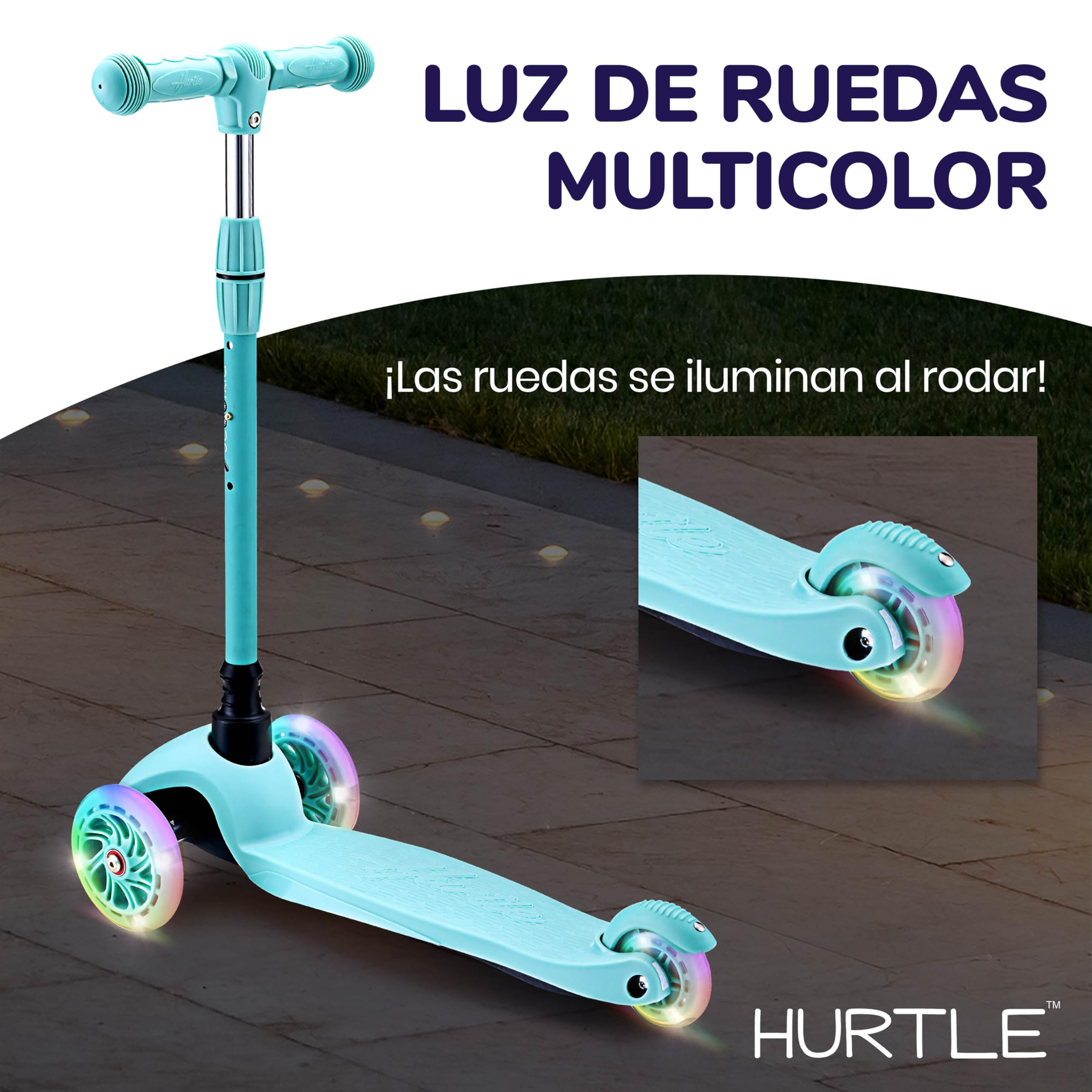 Hurtle Patinete, Scooter para niños, 3 Ruedas, Liviano, Luces LED, Antideslizante