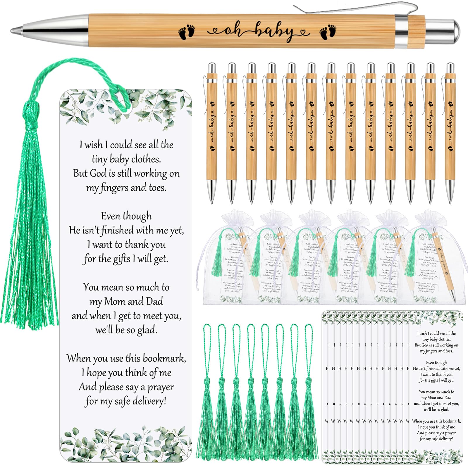 Geyoga 50 Sets Baby Shower Bookmark Favors 50 Baby Shower Pen It's A Girl Ballpoint Pen 50 Bookmarks And Organza Bags Favors For Guests Prizes Girl Boy Gender Reveal(Pink - View #12