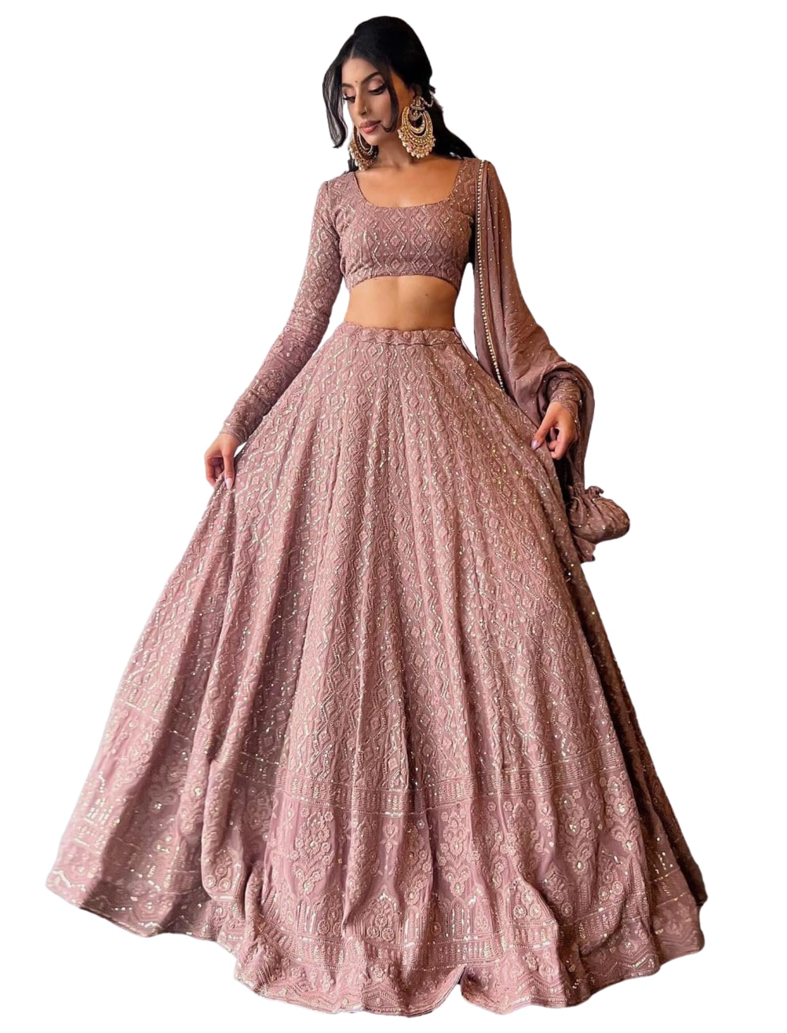 Georgette Sequence Lucknowi Embroidery Work Semi sttiched Lehenga choli set for women-image-41