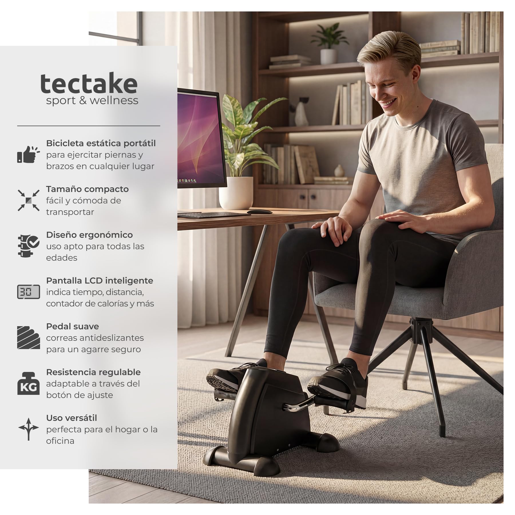 tectake® Pedales Estaticos para Ejercicio en Casa, Pedaleador Electrico con Resistencia Ajustable, Pedaleador para Ancianos, Ejercicio Rehabilitación Piernas y Brazos, Fitness en Casa - Negro