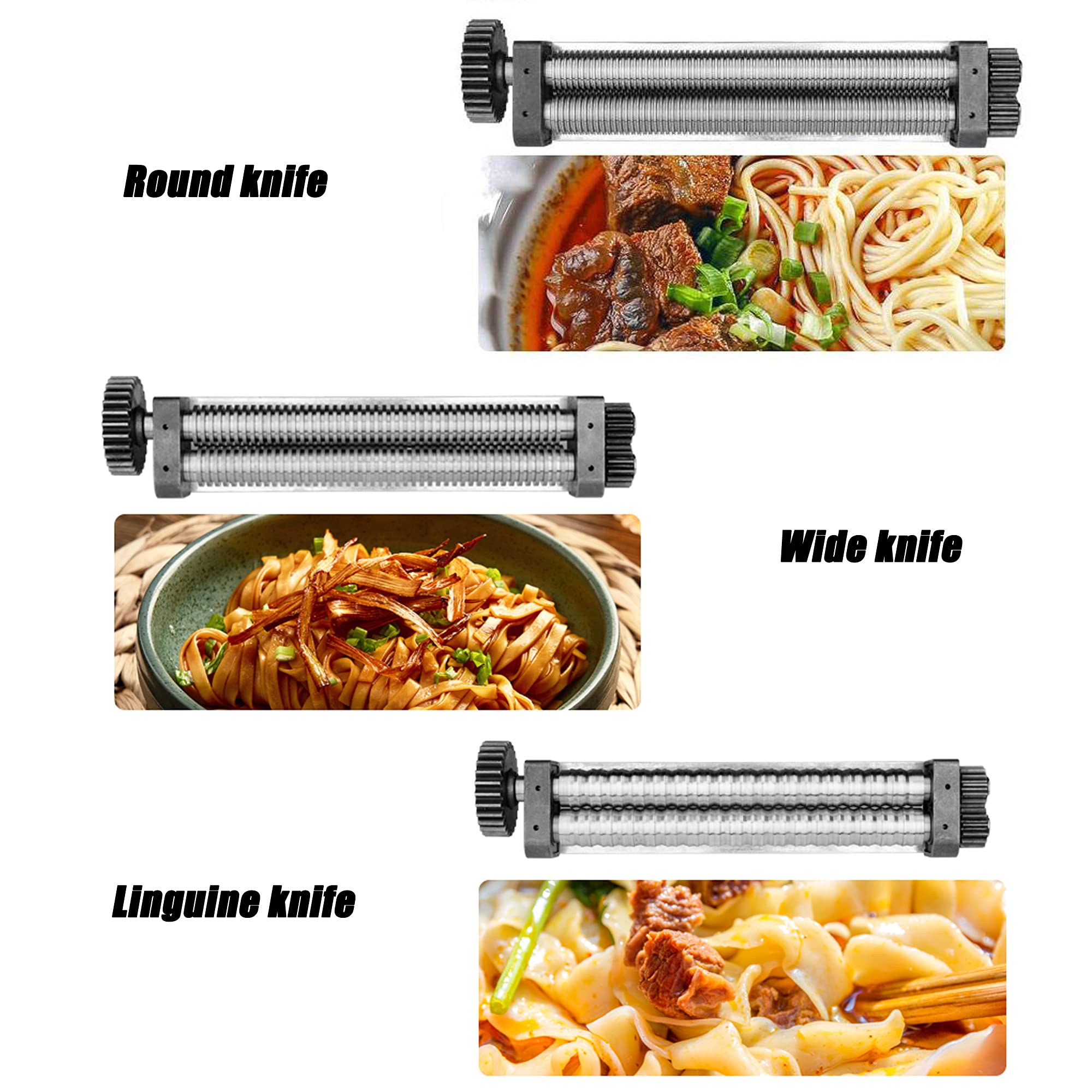Komercyjna maszyna do makaronu o mocy 2200 W, nóż okrągły/szeroki nóż/nóż Linguine maszyna do krajania makaronu, maszyna do świeżego makaronu, srebrny szeroki nóż-6mm