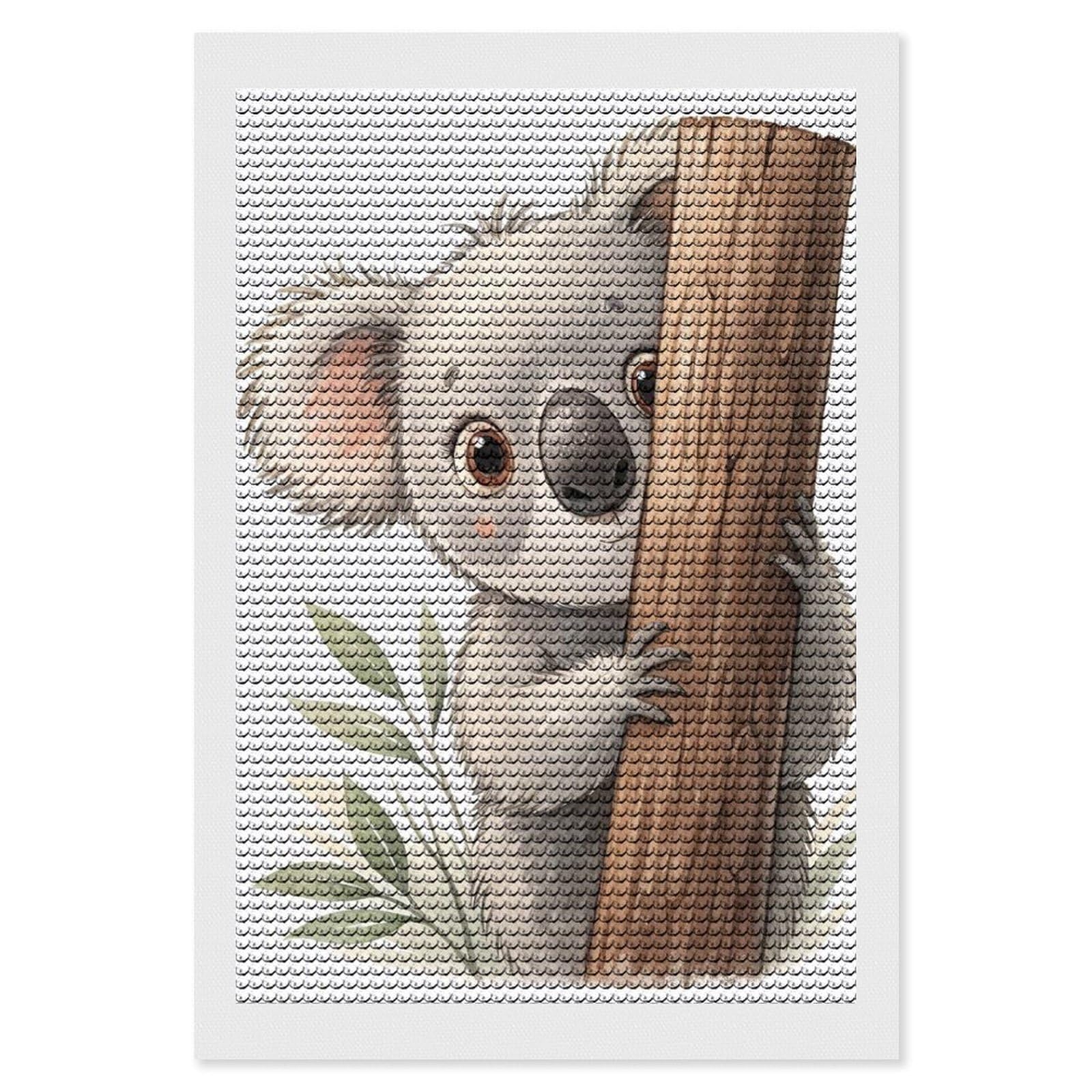 Junmoney Cute Koala Peeking from Behind A Tree Round Drill Diamond Painting 8"x12", Satisfying Creative Project, Complete Accessories, Printed Canvas