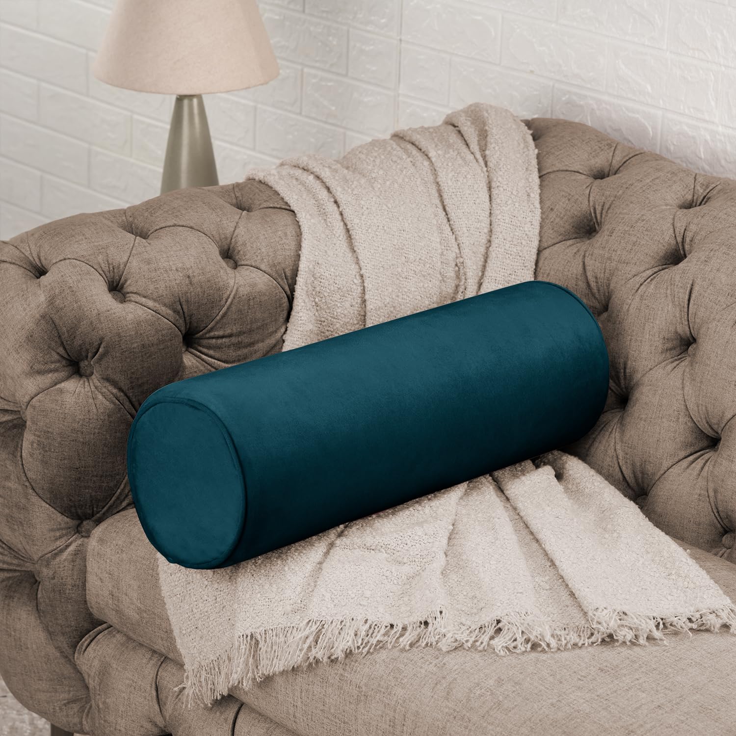 Wakefit Firm Bolster Pillow | Pack of 1 | 23x8 Inch | Firm Foam & Removable Velvet Fabric | Machine Washable Cover | for Bed, Sofa & Diwan | Green-image-2