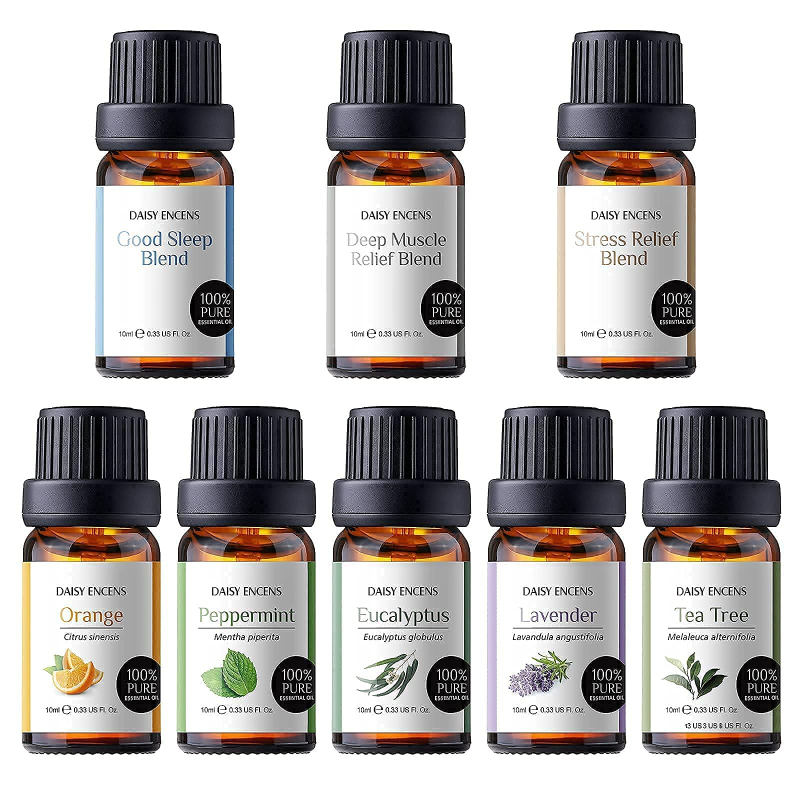 Buy Essential Oils Set, Daisy Encens Top 8 Aromatherapy Oils