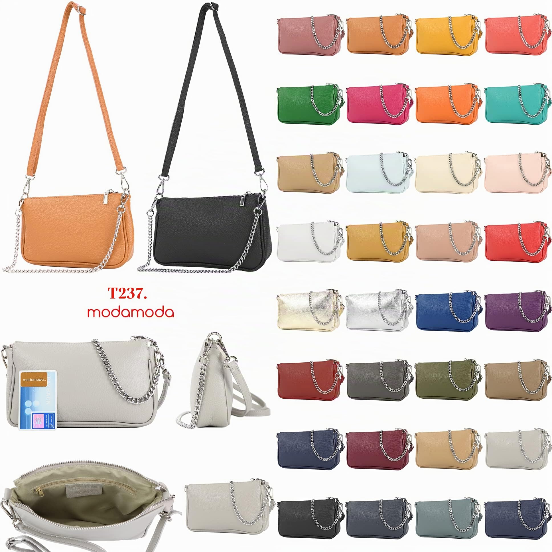 modamoda de - T237 - Bolso bandolera pequeño pequeño de piel italiana