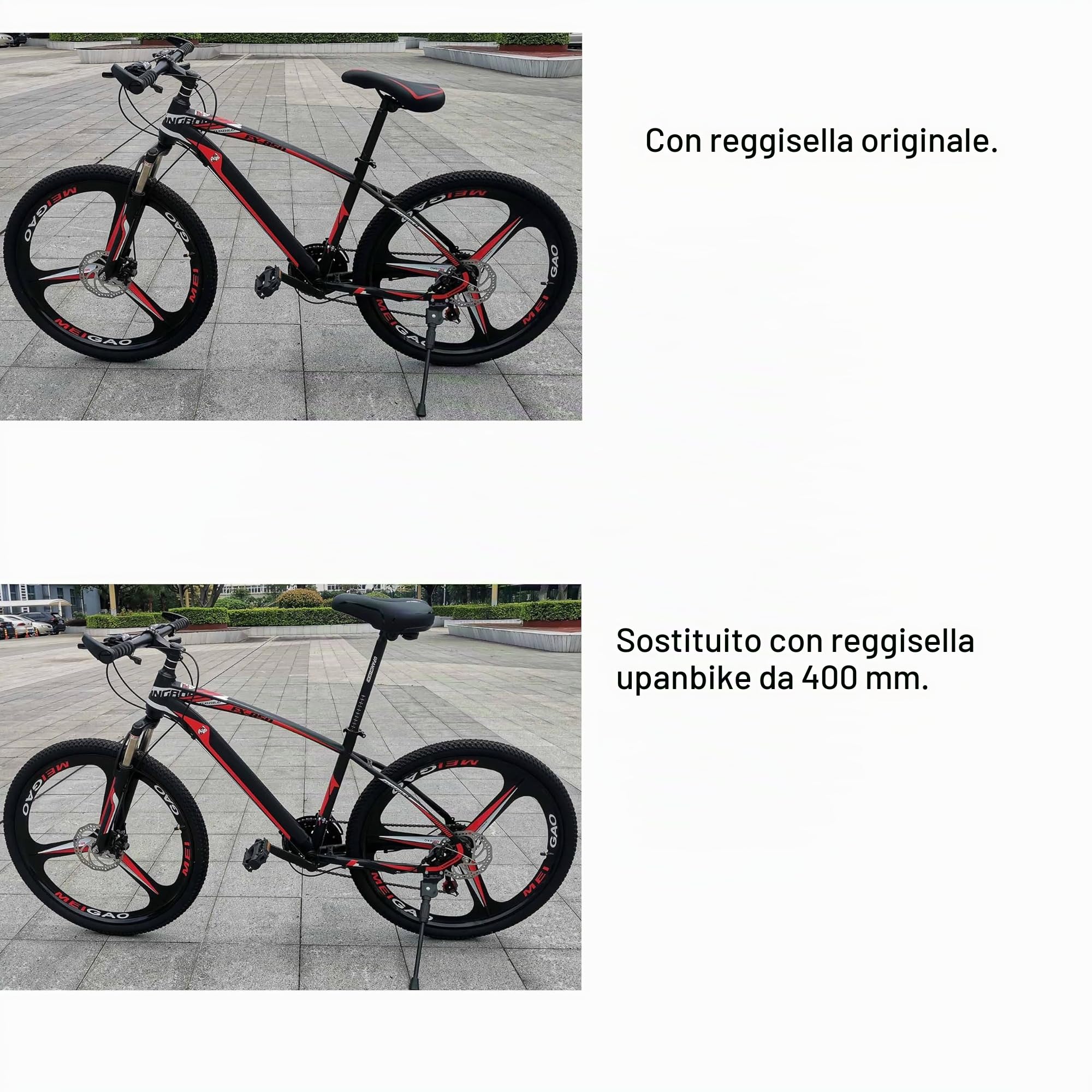 UPANBIKE Reggisella in lega di alluminio da 25,4 mm, 27,2 mm, 28,6 mm, 31,6 mm, lunghezza 350 mm, nero, per mountain bike e biciclette a scatto fisso