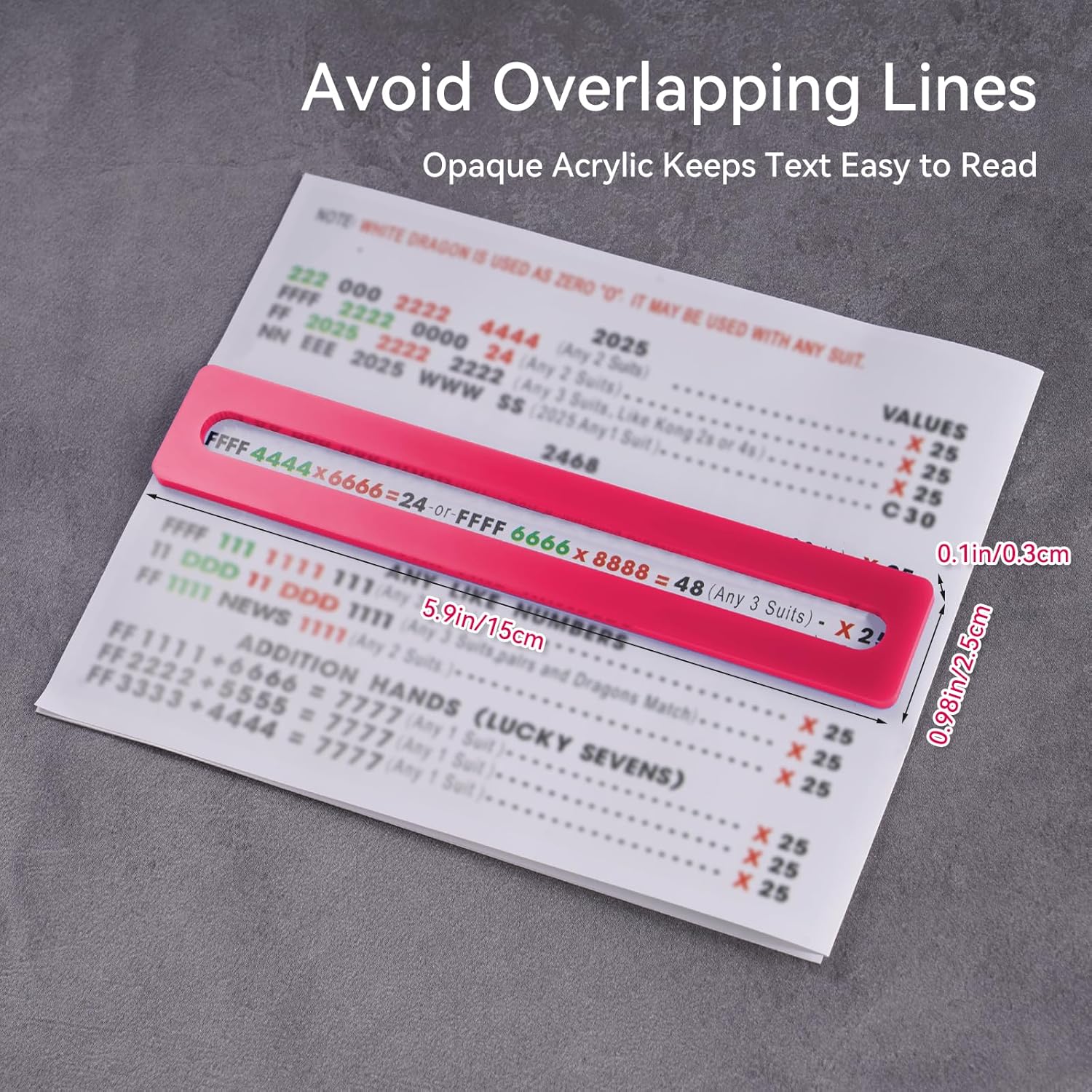NiHome 4PCS Acrylic Mahjong Line Finders, 5.9" x 1" Clear Card Reading Line Window Enhances Focus & Strategy, Multiplayer Use for Easy Tracking, Practical for Beginners and Experienced Players (Pink)