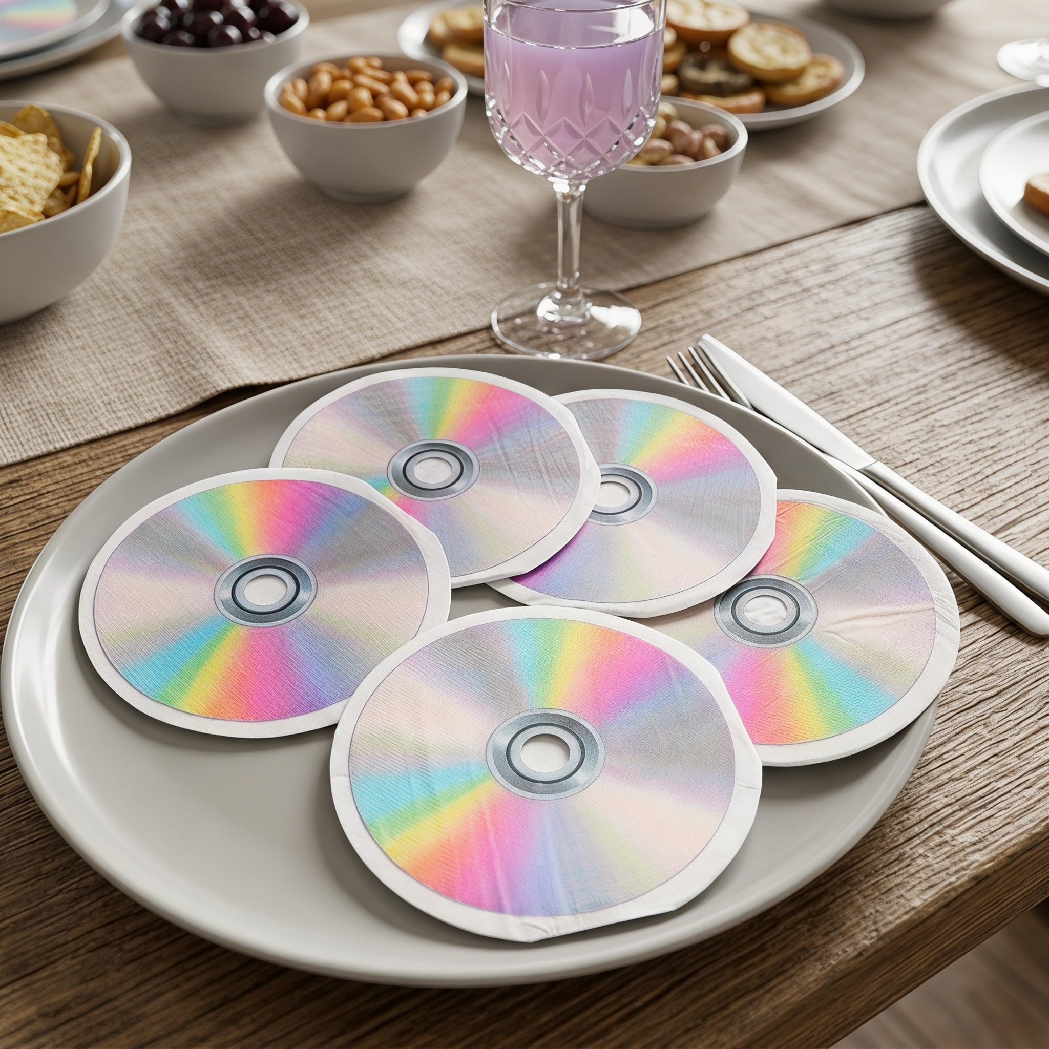 Luxshiny 80 tovaglioli di carta a forma di CD per feste musicali, ispirati