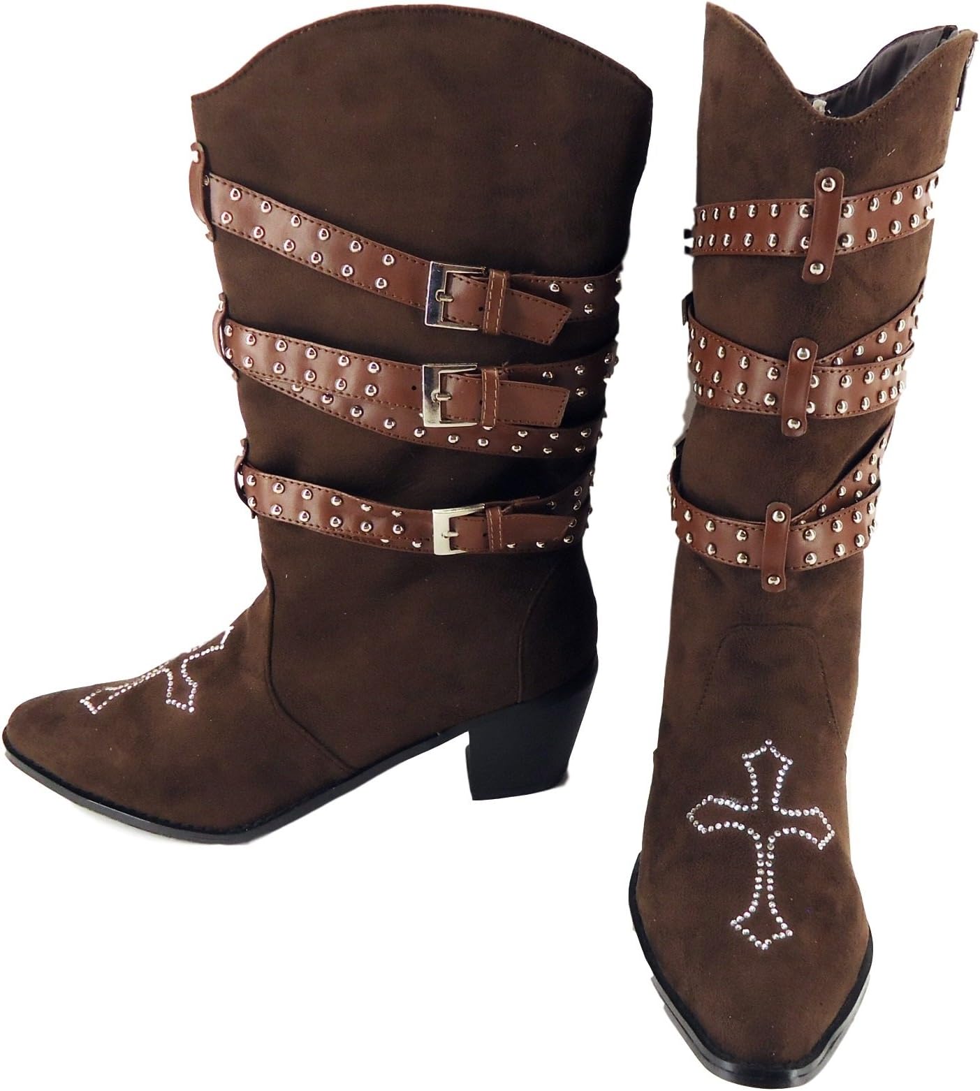 WBA Cross Buckle Rhinestone Womens Ladies Western Dress Cowboy Zipper Boots Jp
