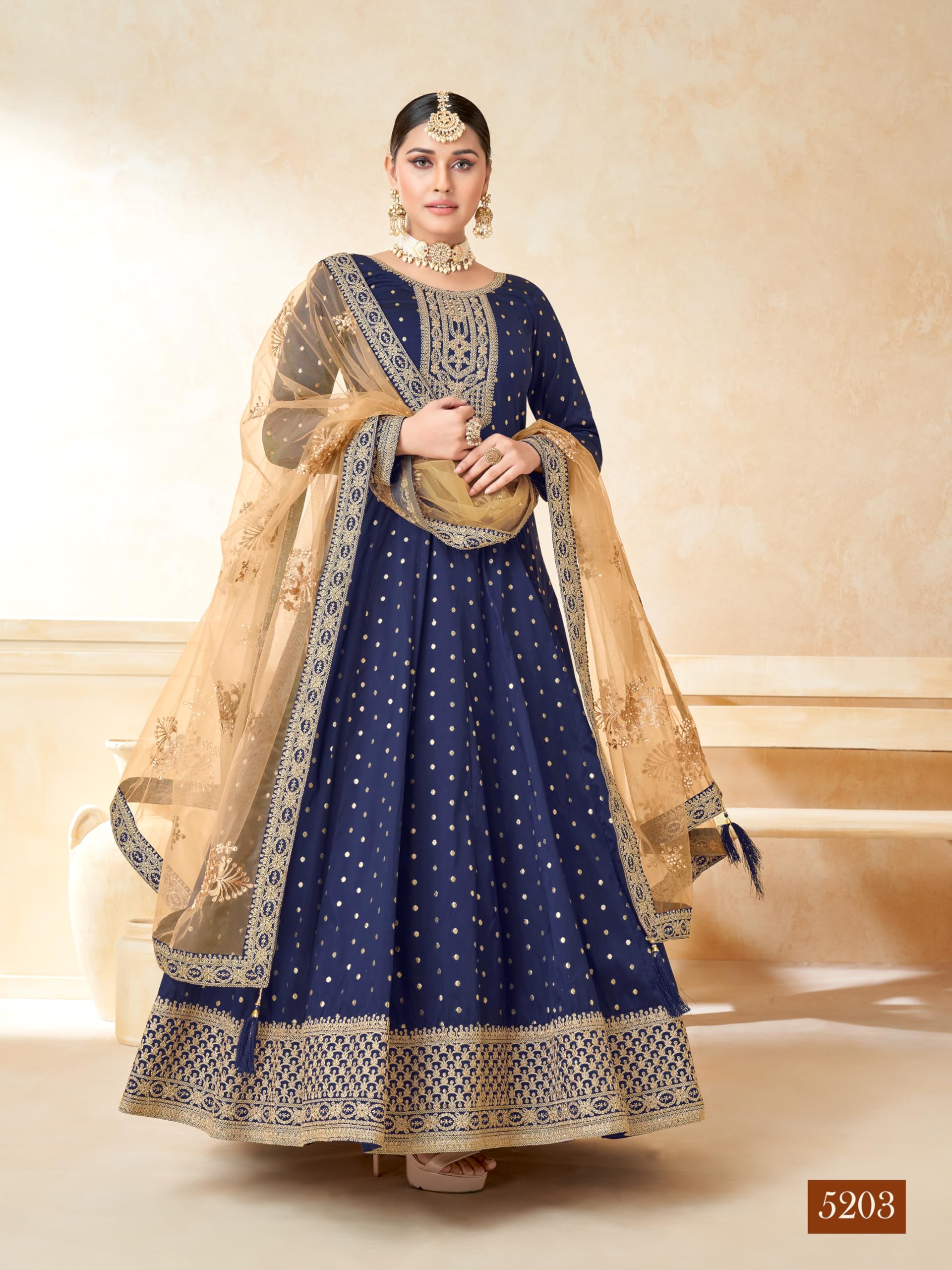 Tafeta Butti haftowana designerska suknia Anarkali z siateczką Dupatta dla kobiet, na ślub, uroczystą imprezę