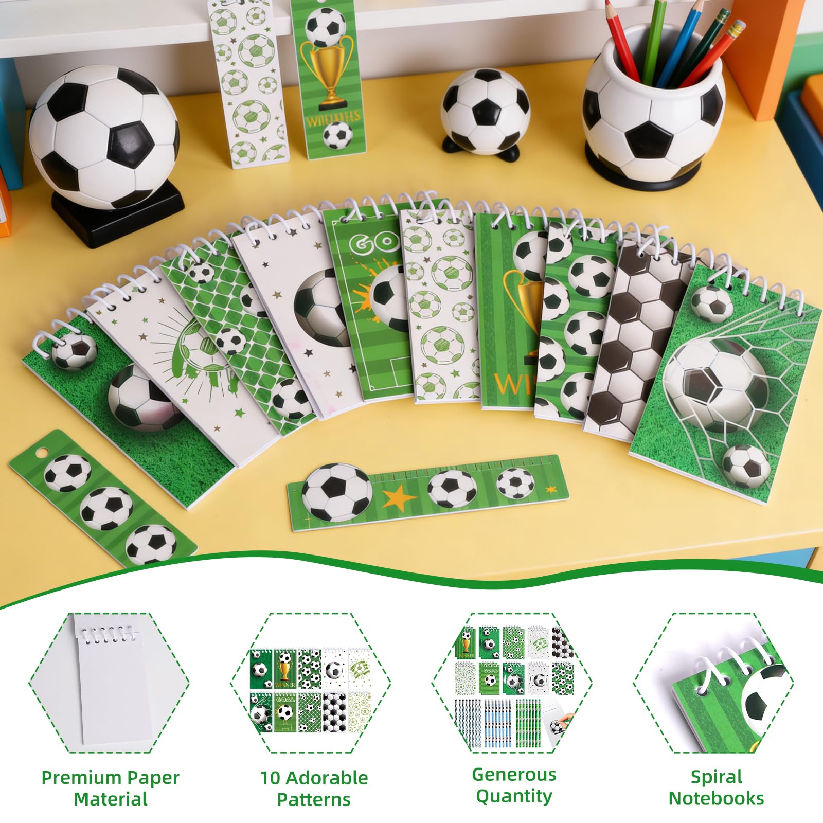 Carnet de notes football 20 pièces 24 crayons pour anniversaire fête classe fournitures bureau