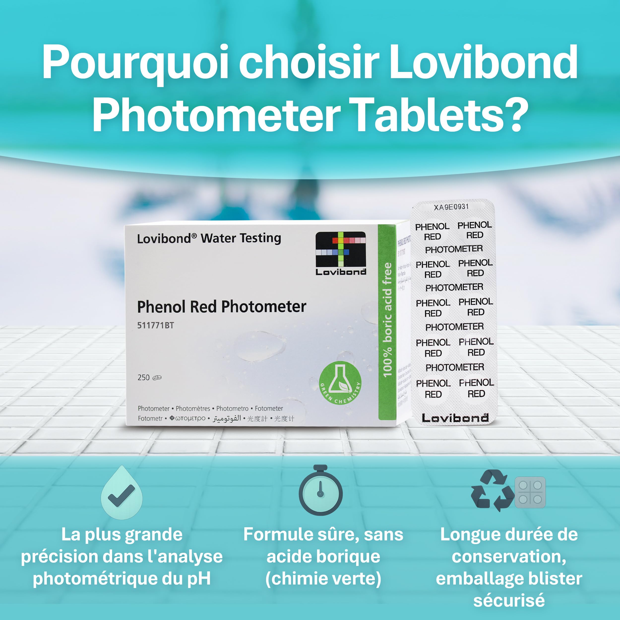 Comprimés de Phenol Red Lovibond – Boîte de 250 – Réactifs de Qualité Professionnelle pour Photomètres Numériques | Analyse de l’Eau Fiable, Simple d’Utilisation et Précise