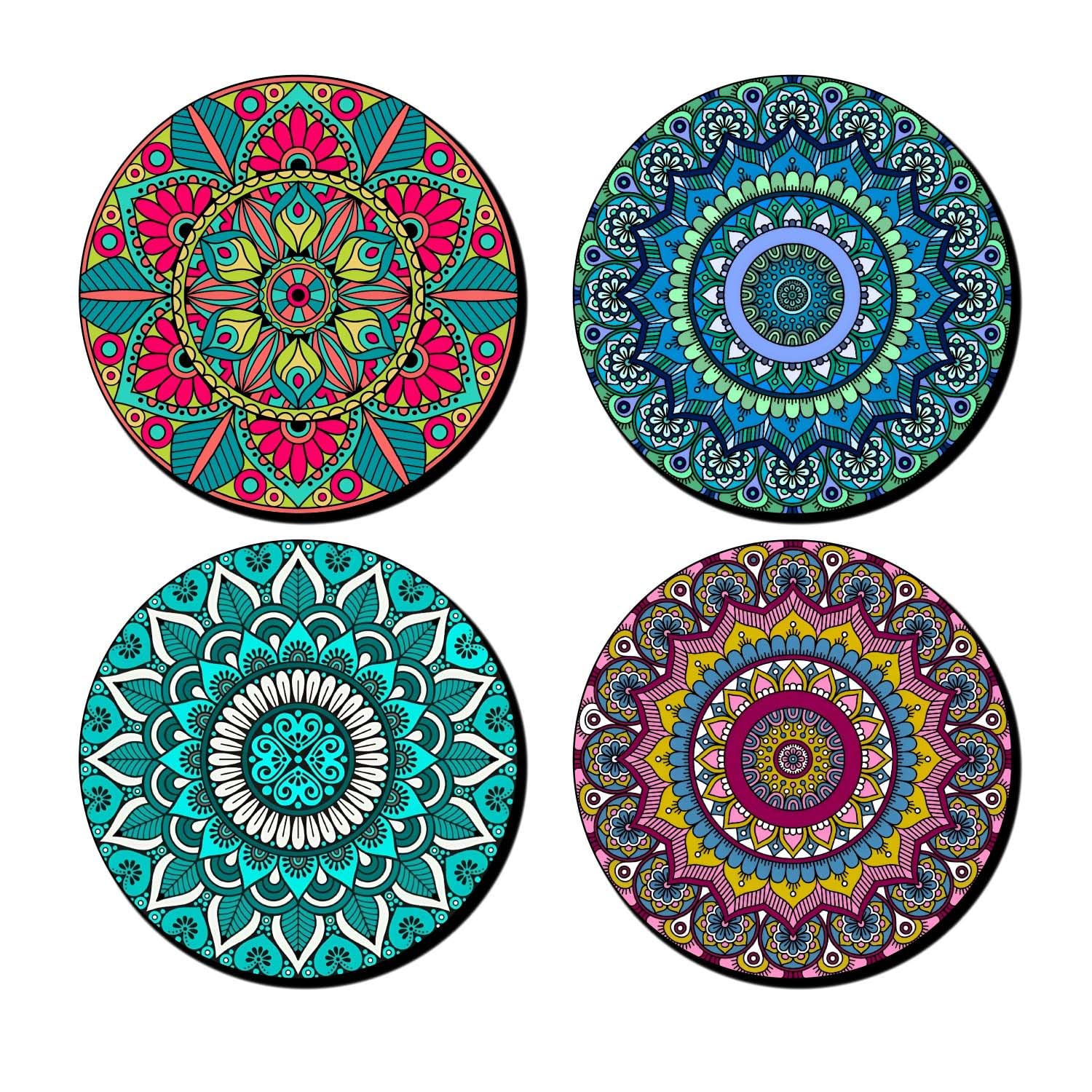 Gift Me Bazar Set of 4 Printed Wooden Coaster for Tea Cups, Coffee Mugs, Glasses and Bottles | Home and Kitchen, Office Table Decor | Dining Table Decor Accessories (Mandala Art Coaster)-image-45