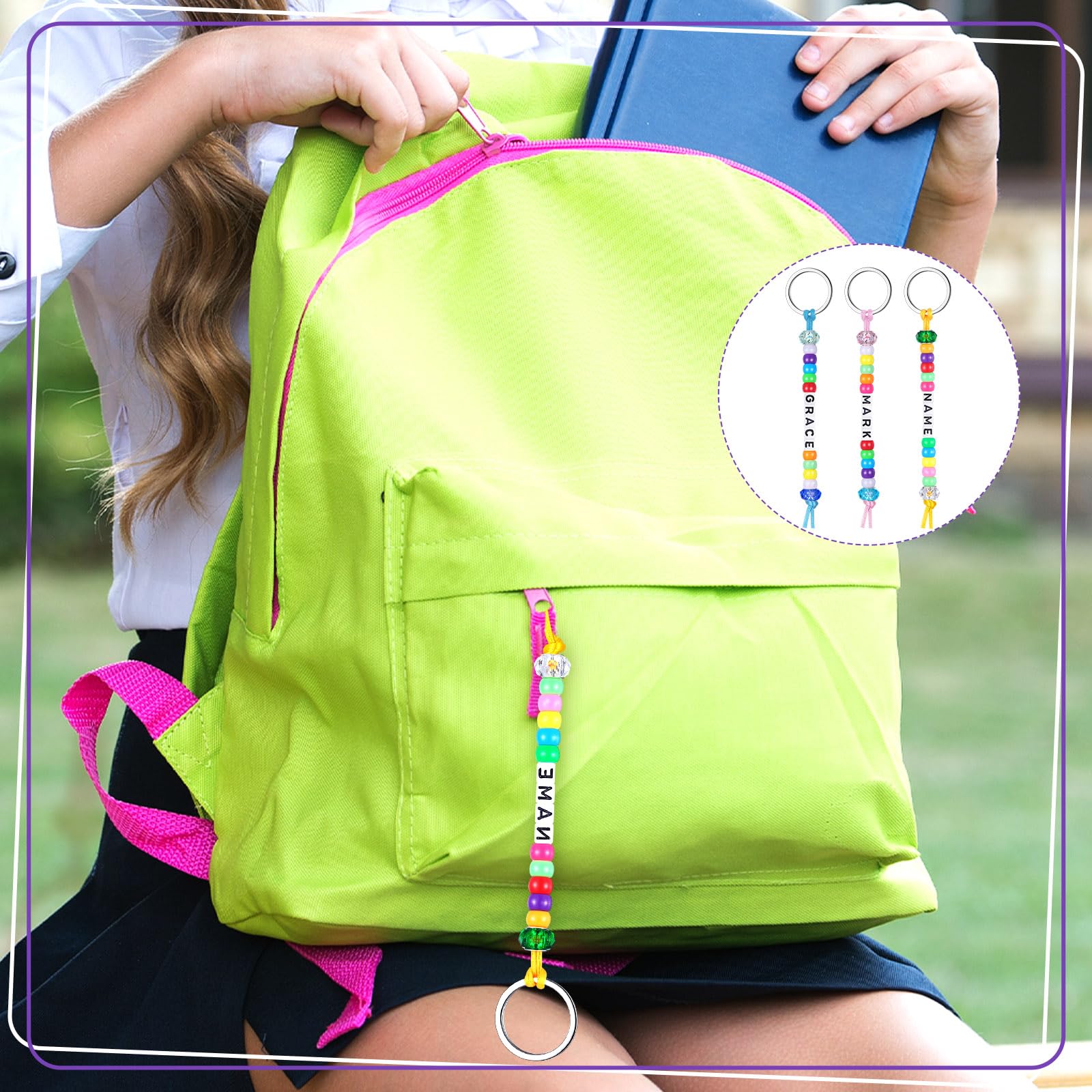 Landical Juego de 12 llaveros para hacer manualidades, 540 cuentas transparentes de colores, 12 cuerdas, llavero, accesorios, suministros para regalos de fiesta de vacaciones, regalos para adultos