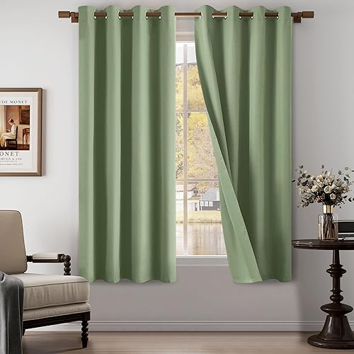 Miniatura 49 de Cortinas texturizadas de lino 100% opacas de 84 pulgadas de largo, juego de 2 paneles para sala de estar, dormitorio, cortinas opacas con ojales en